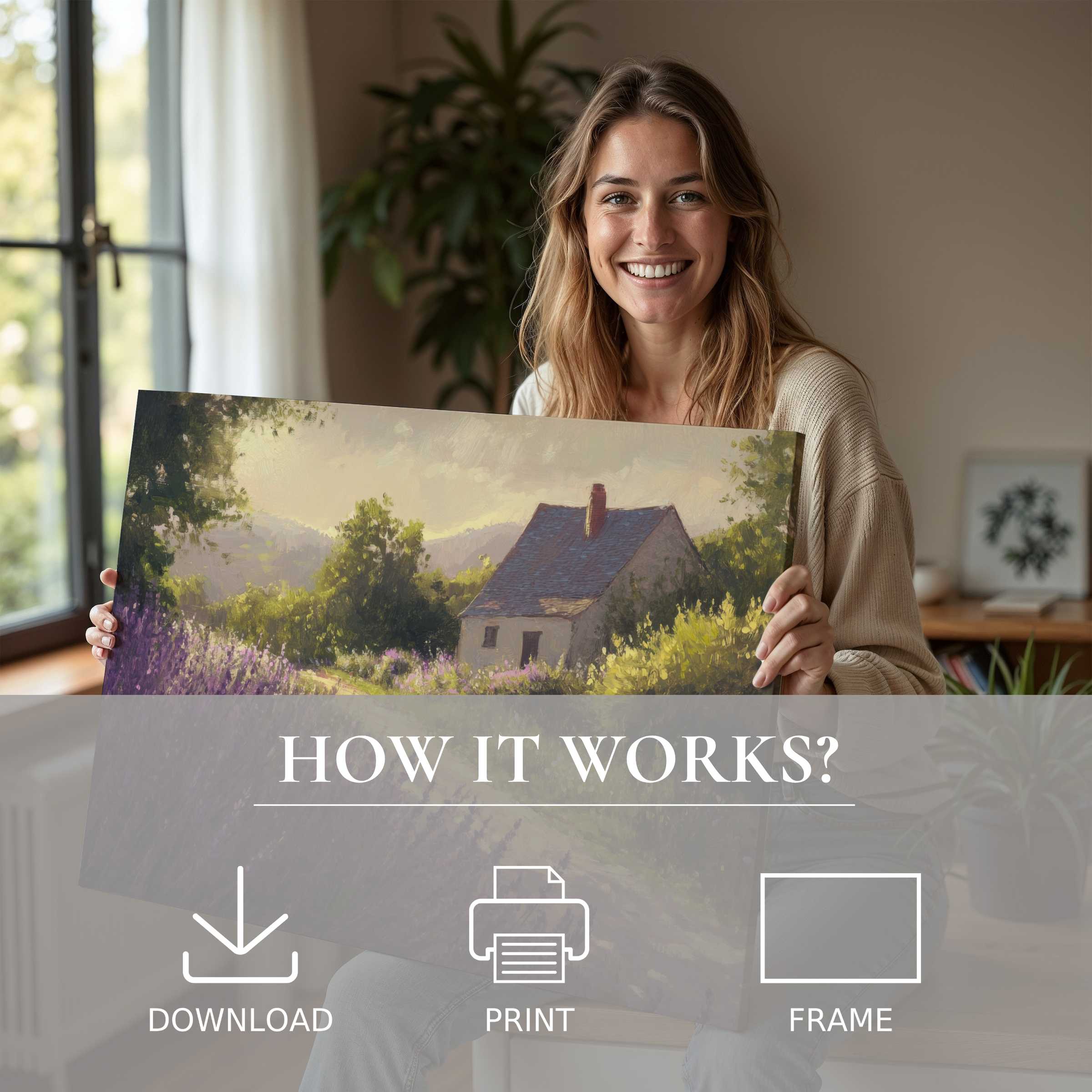 Radiating warmth and connection, this farmhouse digital art print invites serene moments into stylish modern living spaces