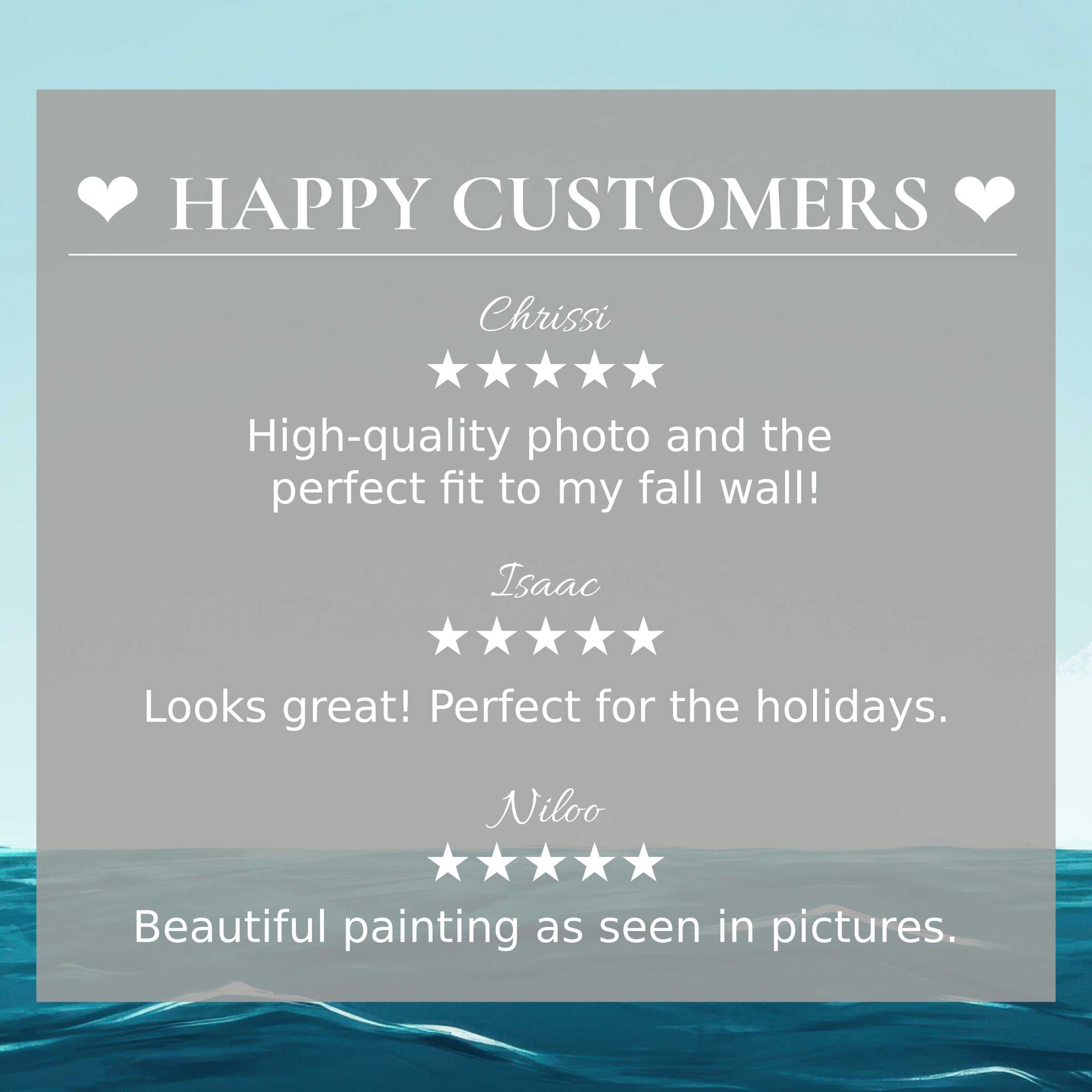Modern art for Frame TV with abstract ocean hues, showcasing happy customer reviews that inspire trust and elegance