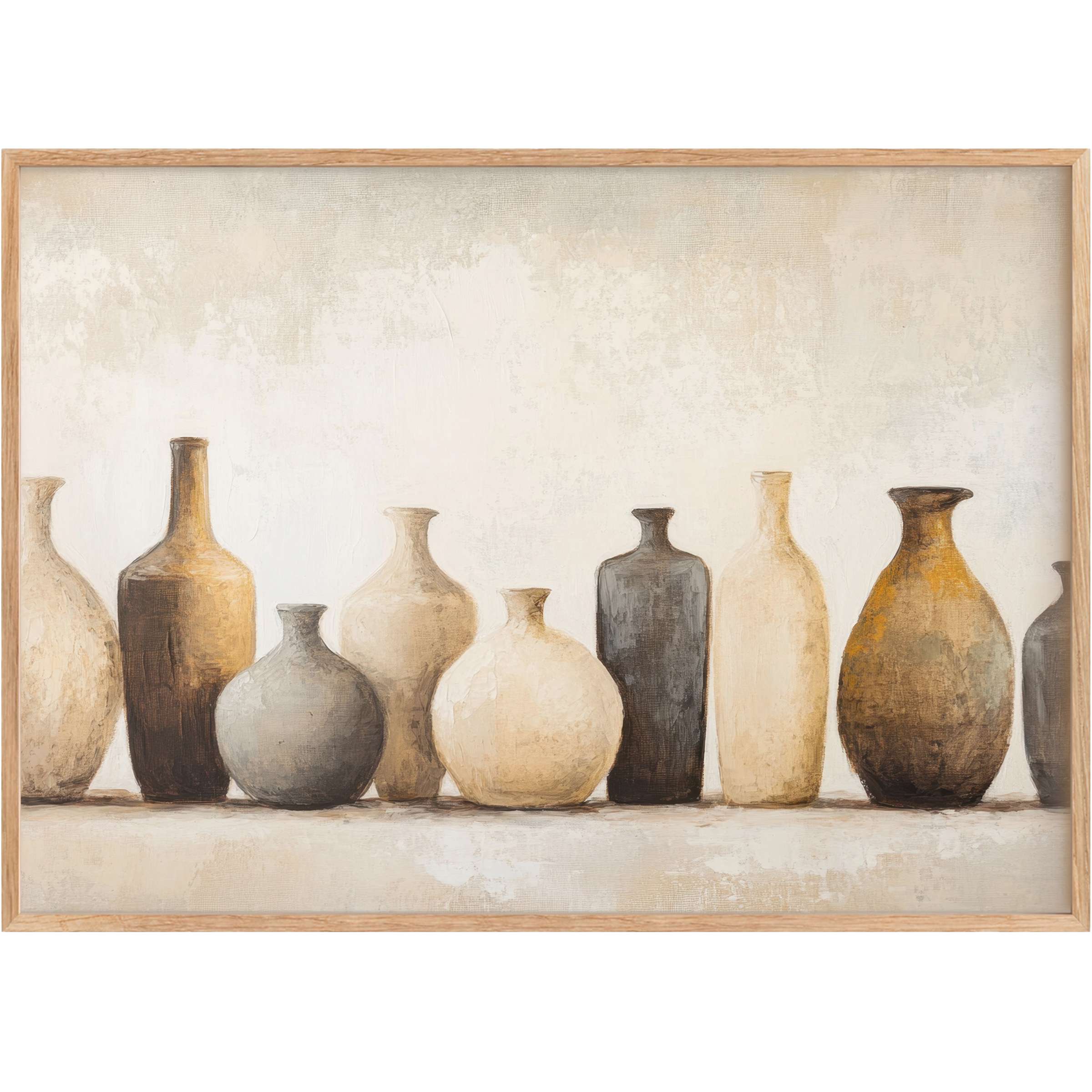 Earth-toned boho printable wall art featuring serene, textured vases in warm beige, amber, and soft gray hues, evoking calm elegance
