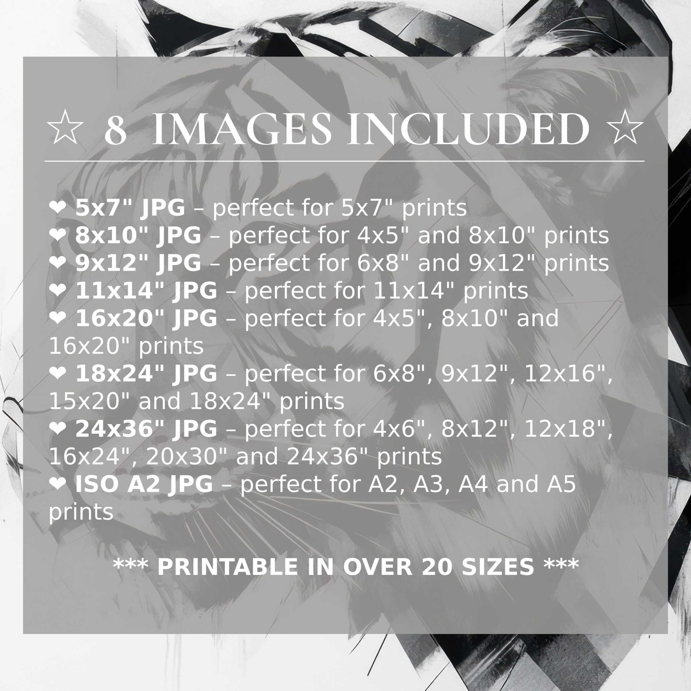 Black and white digital print radiates bold contrast and timeless elegance, delivered in 8 high-quality sizes to elevate modern interiors with versatile sophistication