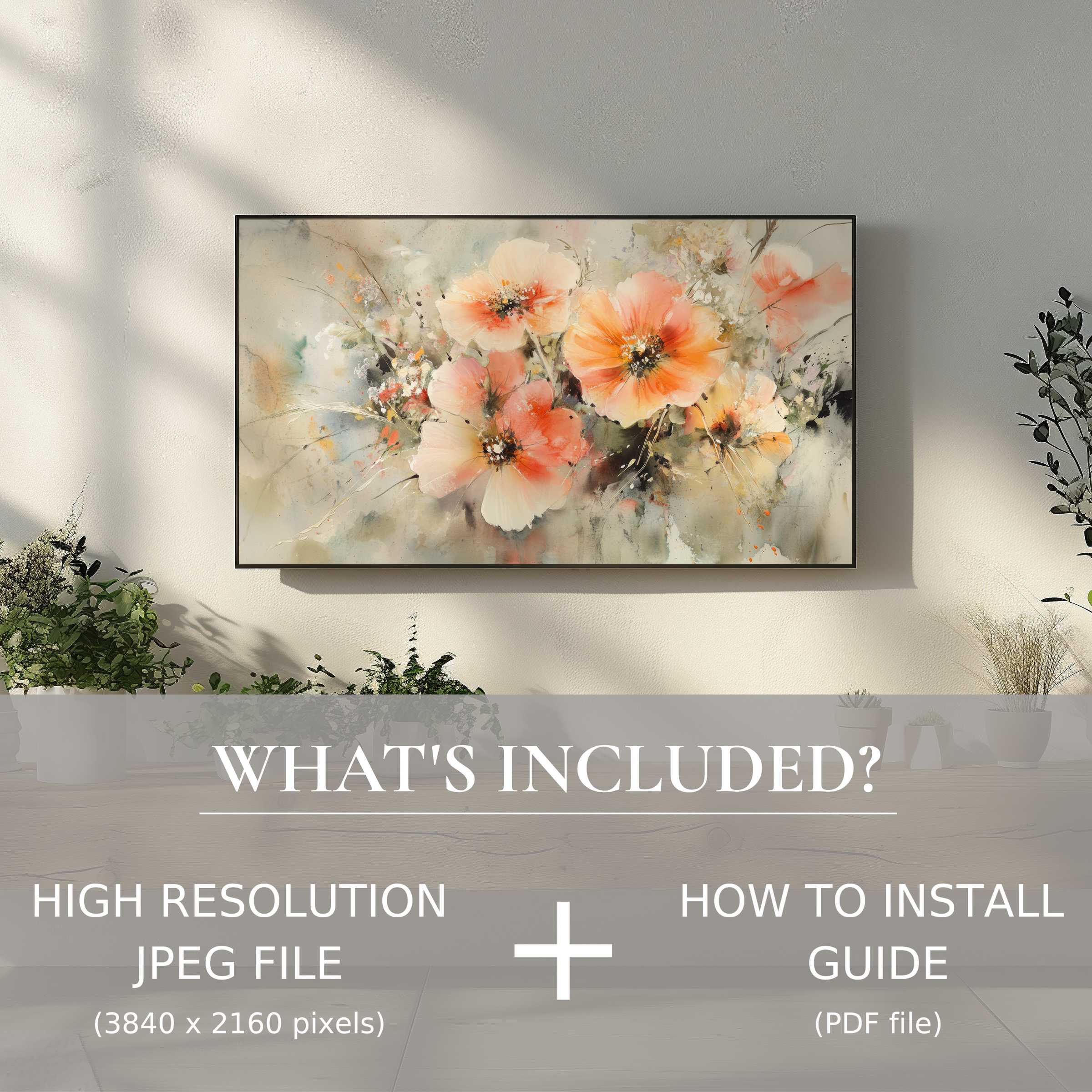 Elegant botanical digital TV art download with easy digital use, enhancing modern living spaces with vibrant floral beauty