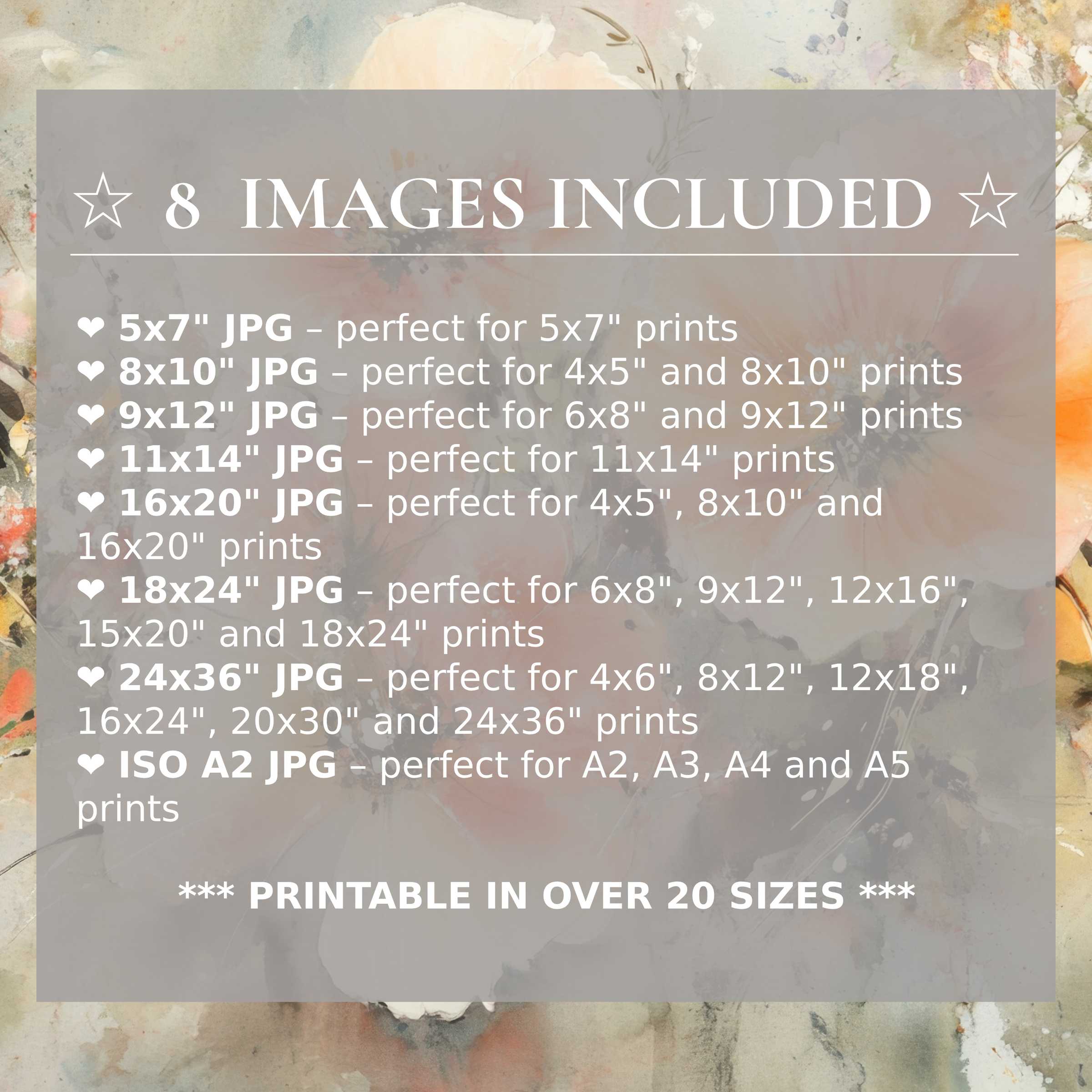 Botanical digital print in soft peaches and creams radiates calming elegance, elevating modern interiors with 8 high-quality sizes included