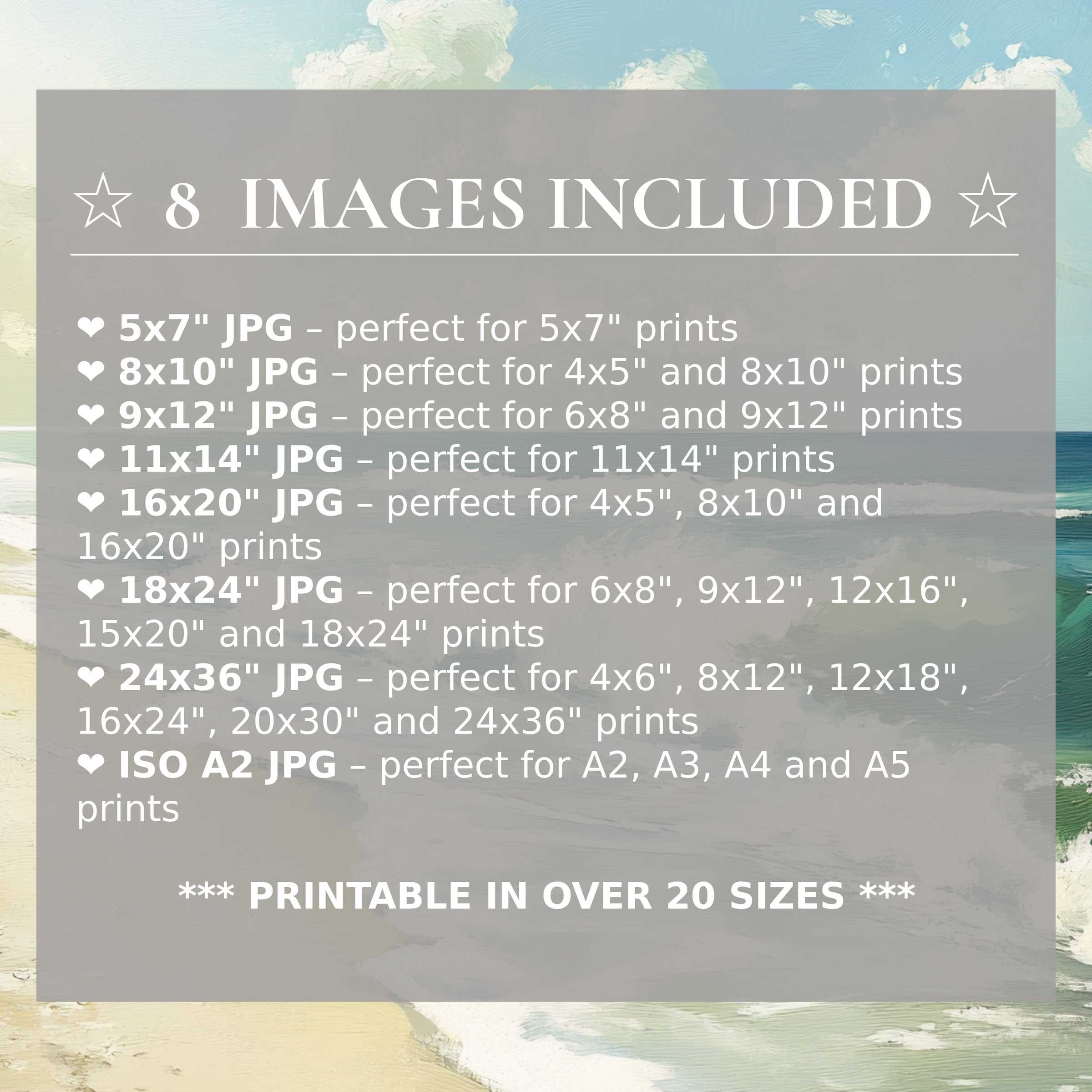 Radiant summer digital print with serene blues, sandy golds, and coastal greens, downloadable in 8 luxe sizes for versatile modern interiors
