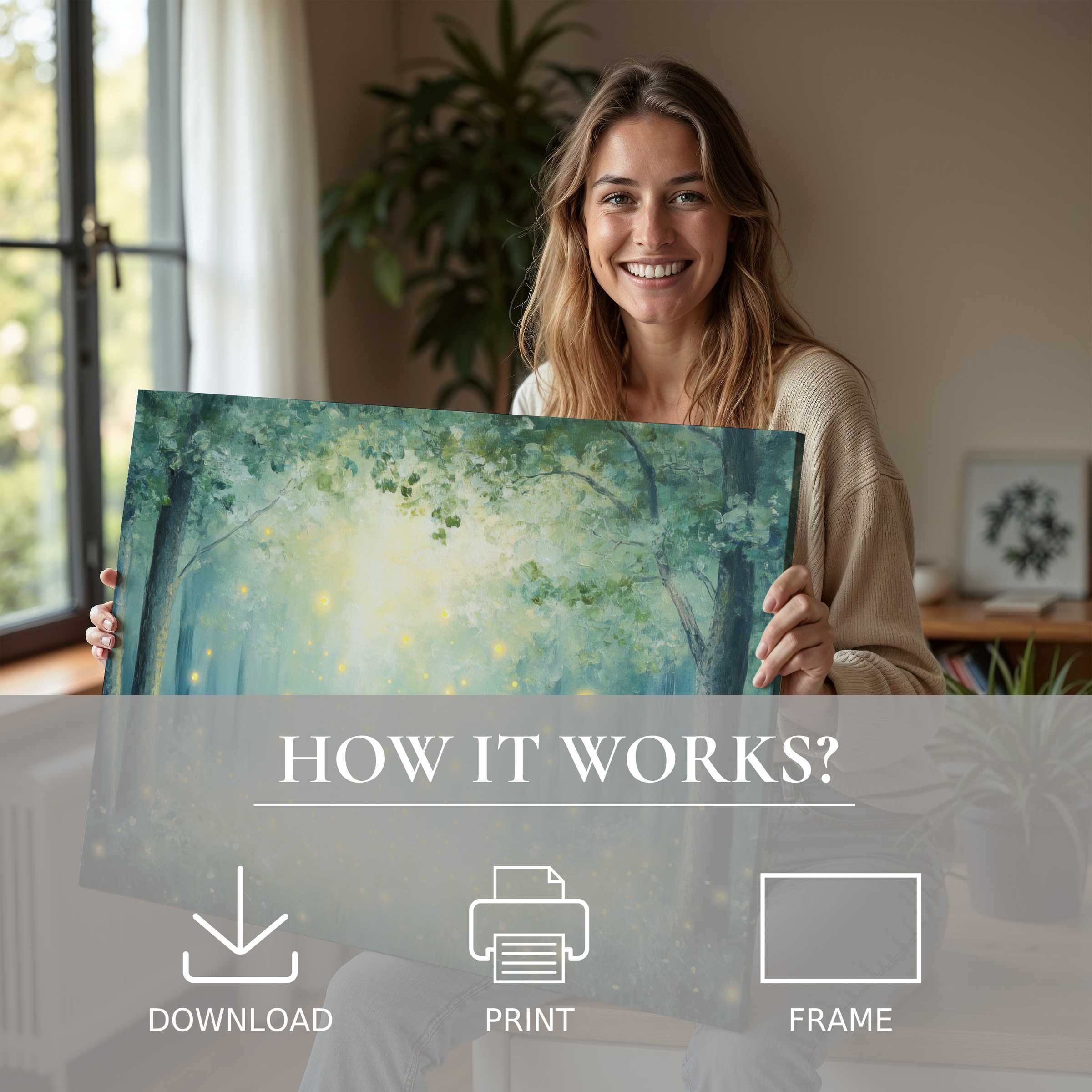 A nursery digital art print radiates calm and wonder, embraced effortlessly in a modern home where art connects joy and tranquility