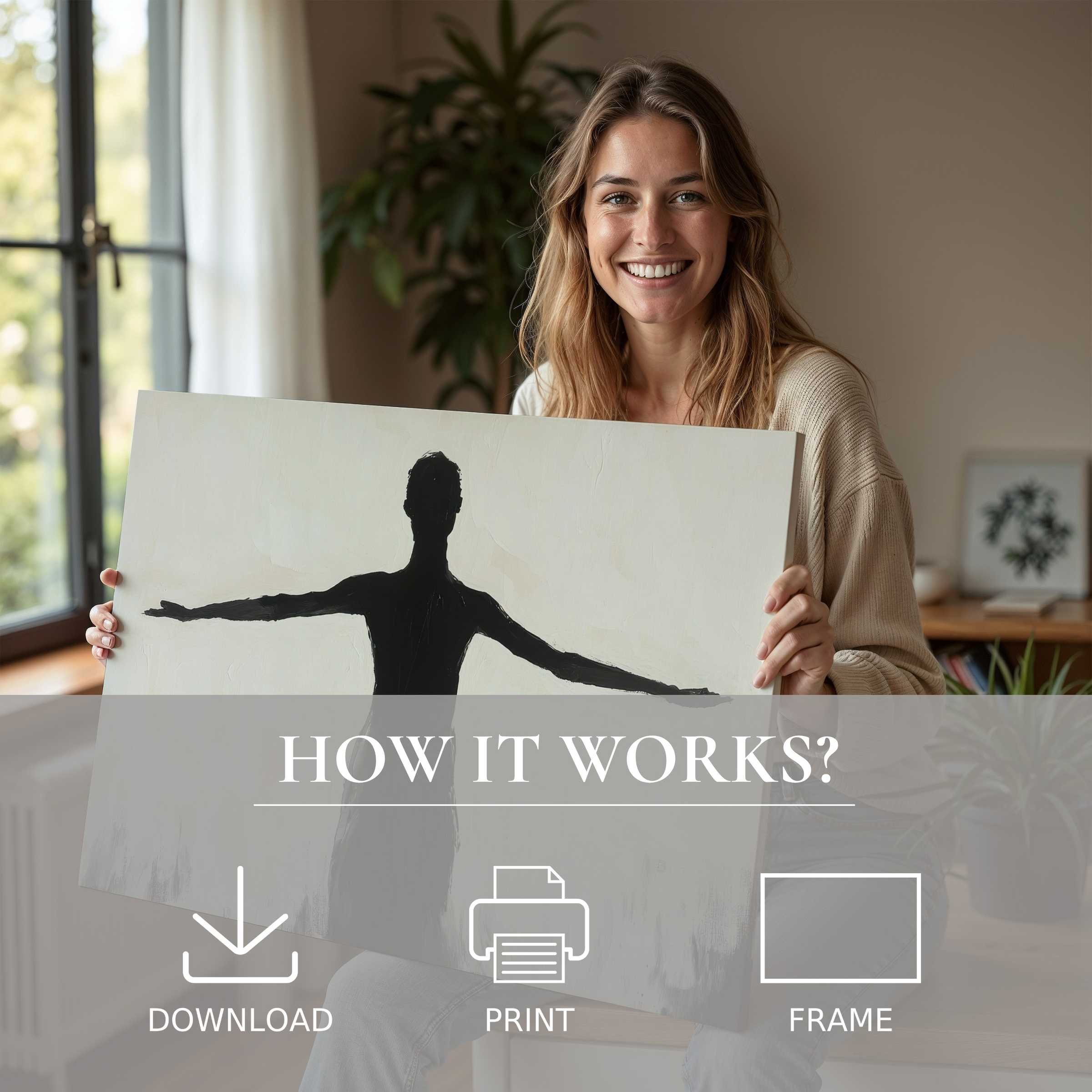 Radiate warmth and joy in your modern home with this minimalist digital art print, embodying serene connection and effortless elegance