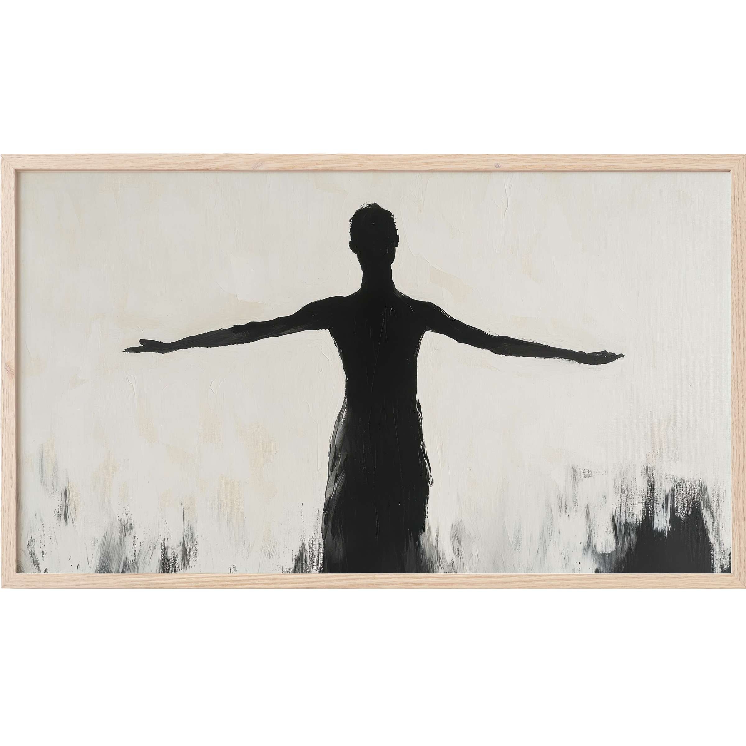 Minimalist Frame TV Art with black silhouette figure against textured white background, evoking calm and modern elegance