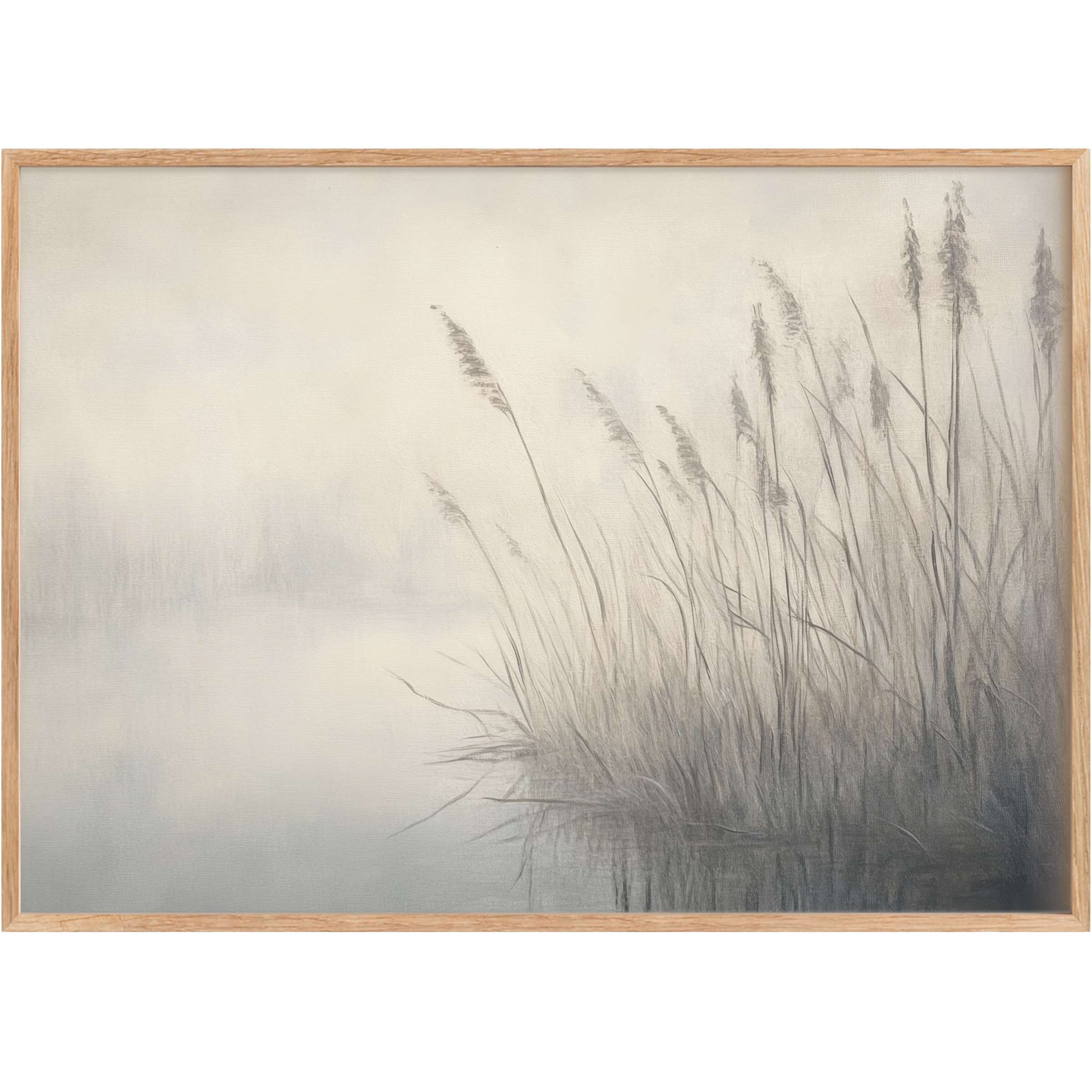 Vintage printable wall art capturing delicate reeds in misty gray tones, evoking a serene, contemplative ambiance for refined interiors