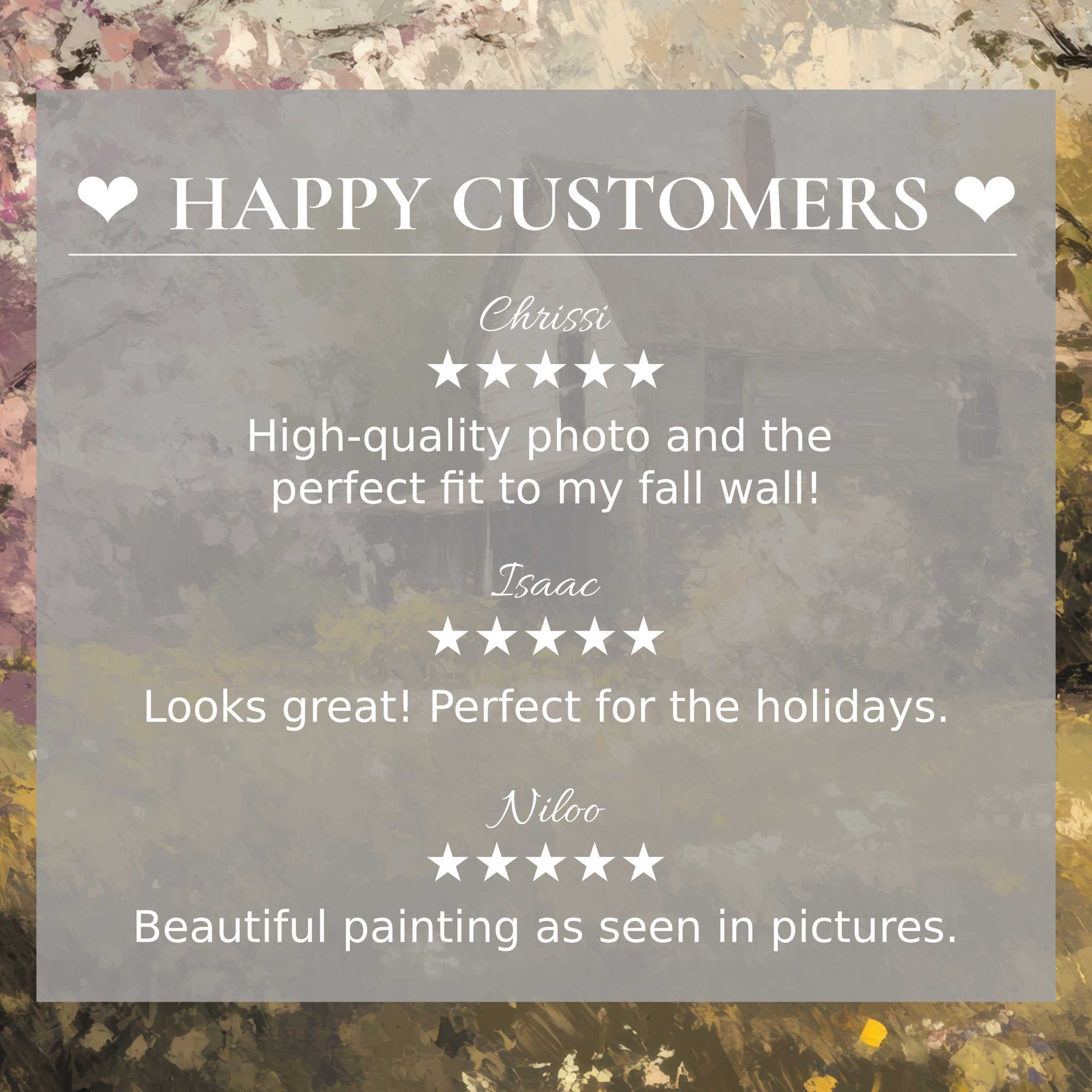 spring art for Frame TV with abstract earthy background, showing happy customer reviews and refined, trustworthy design