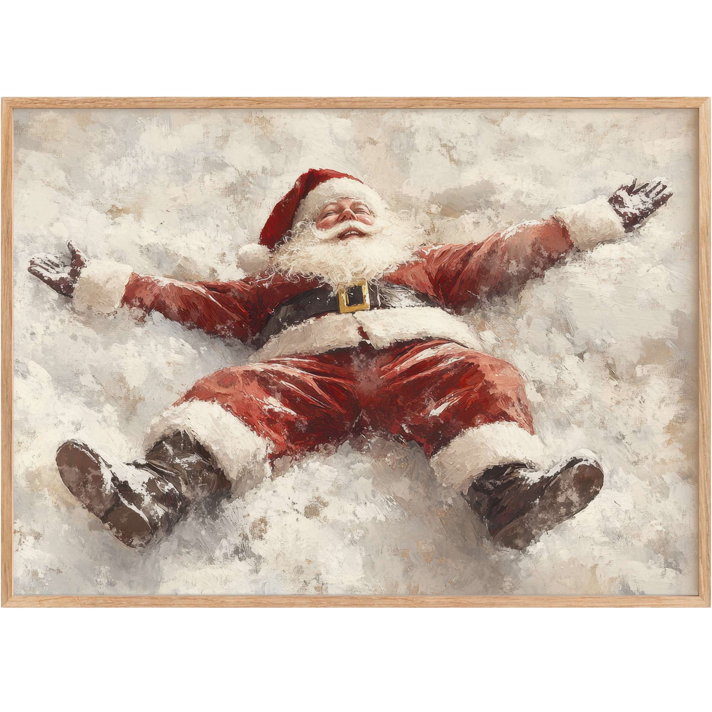 Christmas printable wall art featuring a joyful Santa in rich reds and soft whites, evoking warmth and festive bliss