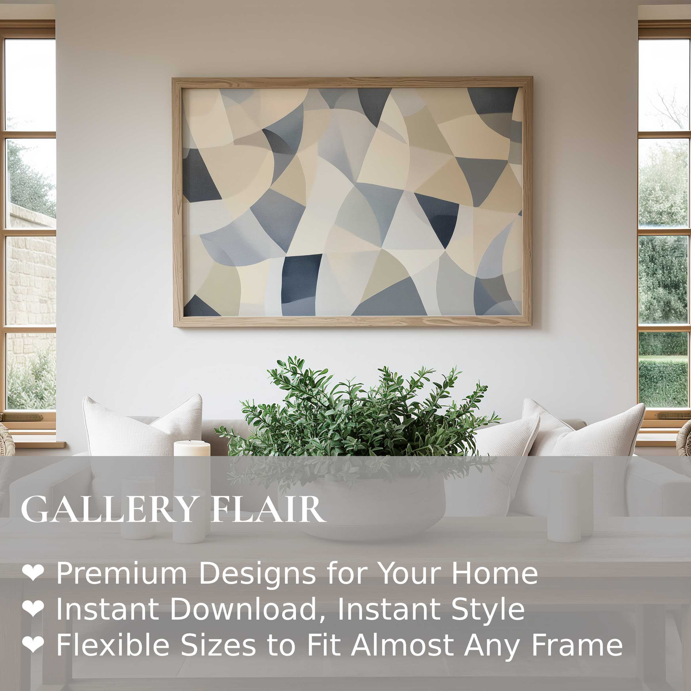 Abstract wall art print featuring soft, muted neutrals and flowing geometric shapes, enriching modern minimalist interiors with calming elegance and refined style