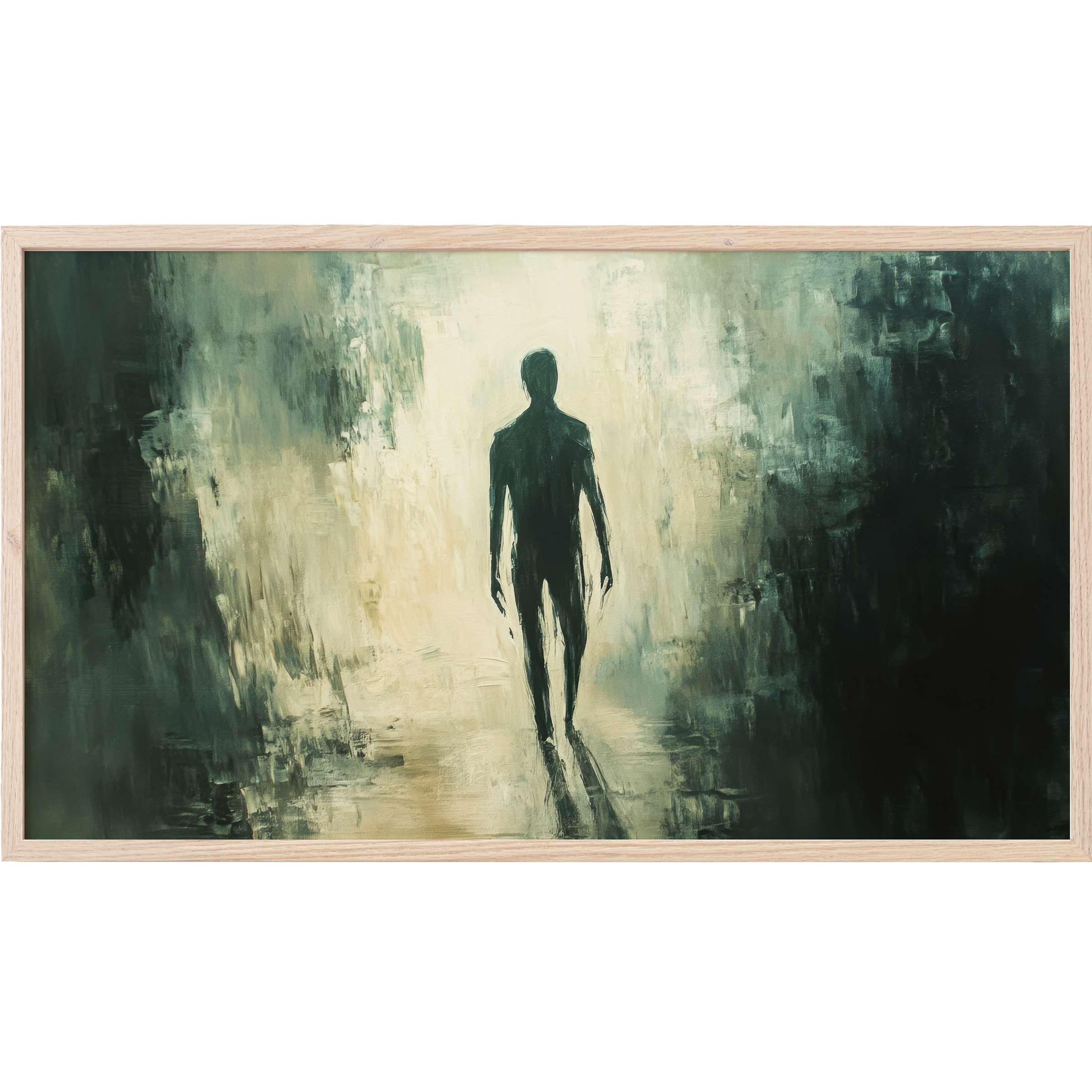 Moody silhouette in muted greens and creams with textured brushstrokes, perfect halloween Frame TV Art for sleek spaces
