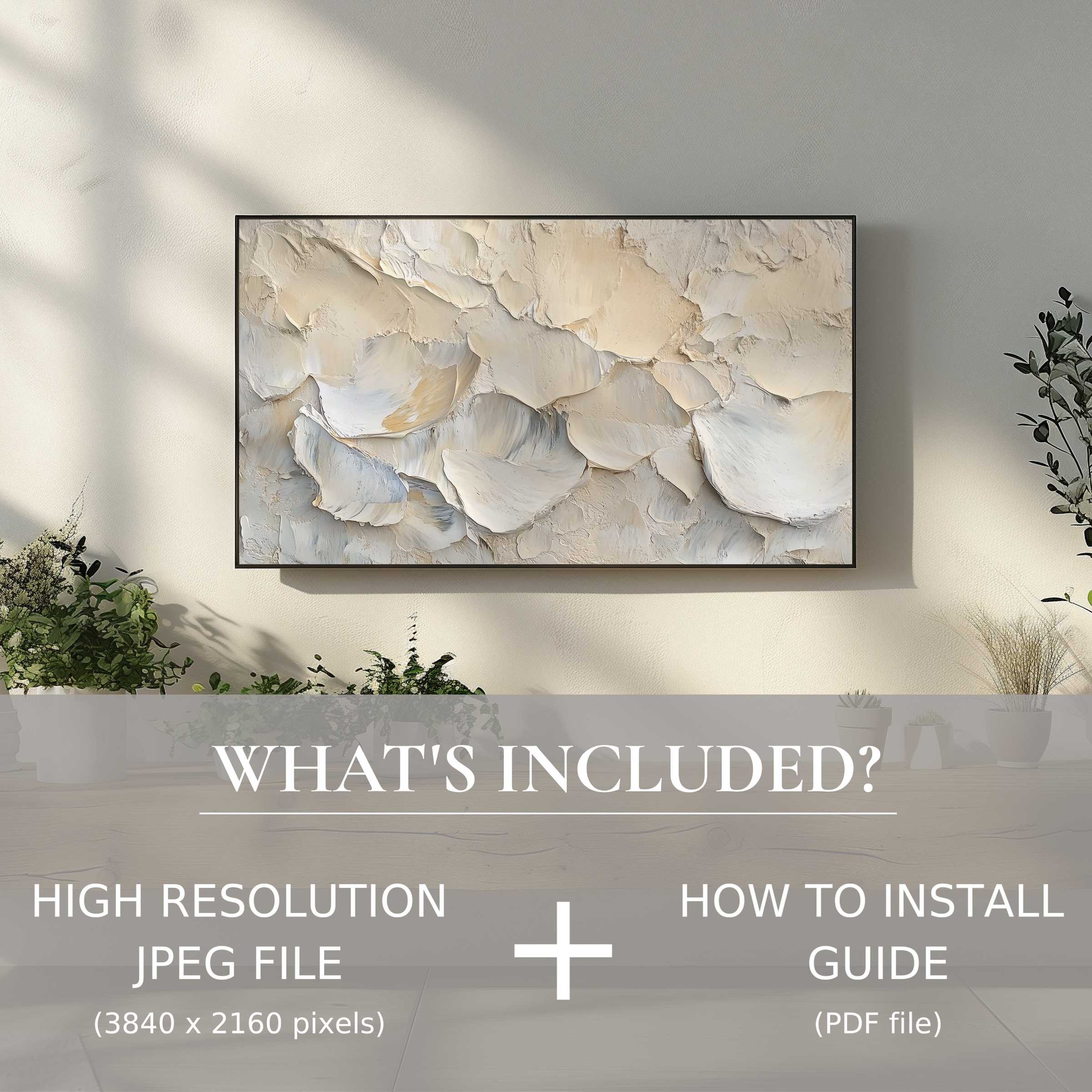 Elegant coastal digital TV art download with easy digital use elevates your living space with serene textures and style