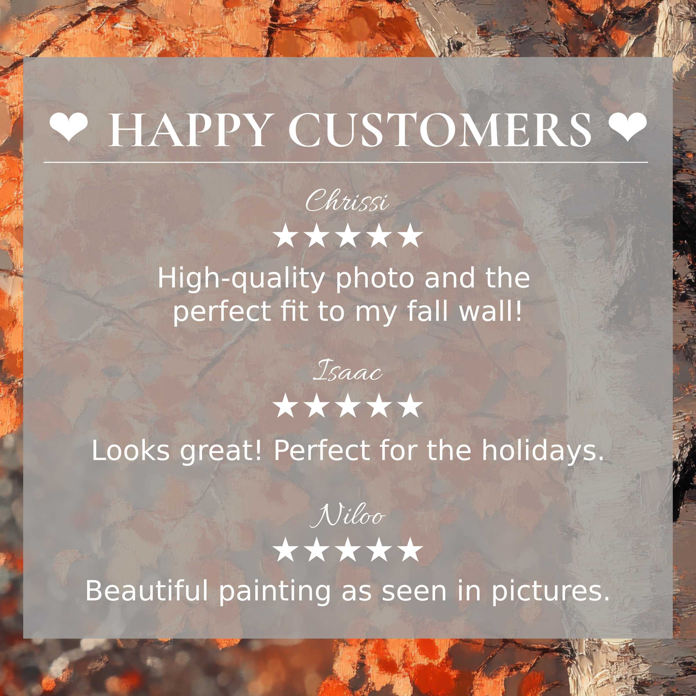 Trees art for Frame TV with abstract sunset hues; happy customer reviews highlight elegance and build trust