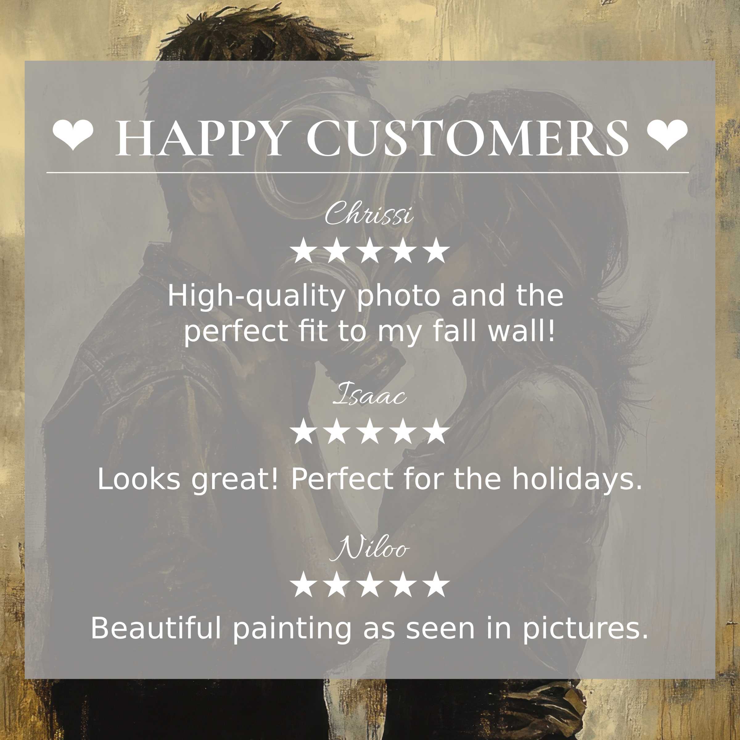 Street art for Frame TV with warm, earthy background; happy customer reviews build trust and highlight elegance