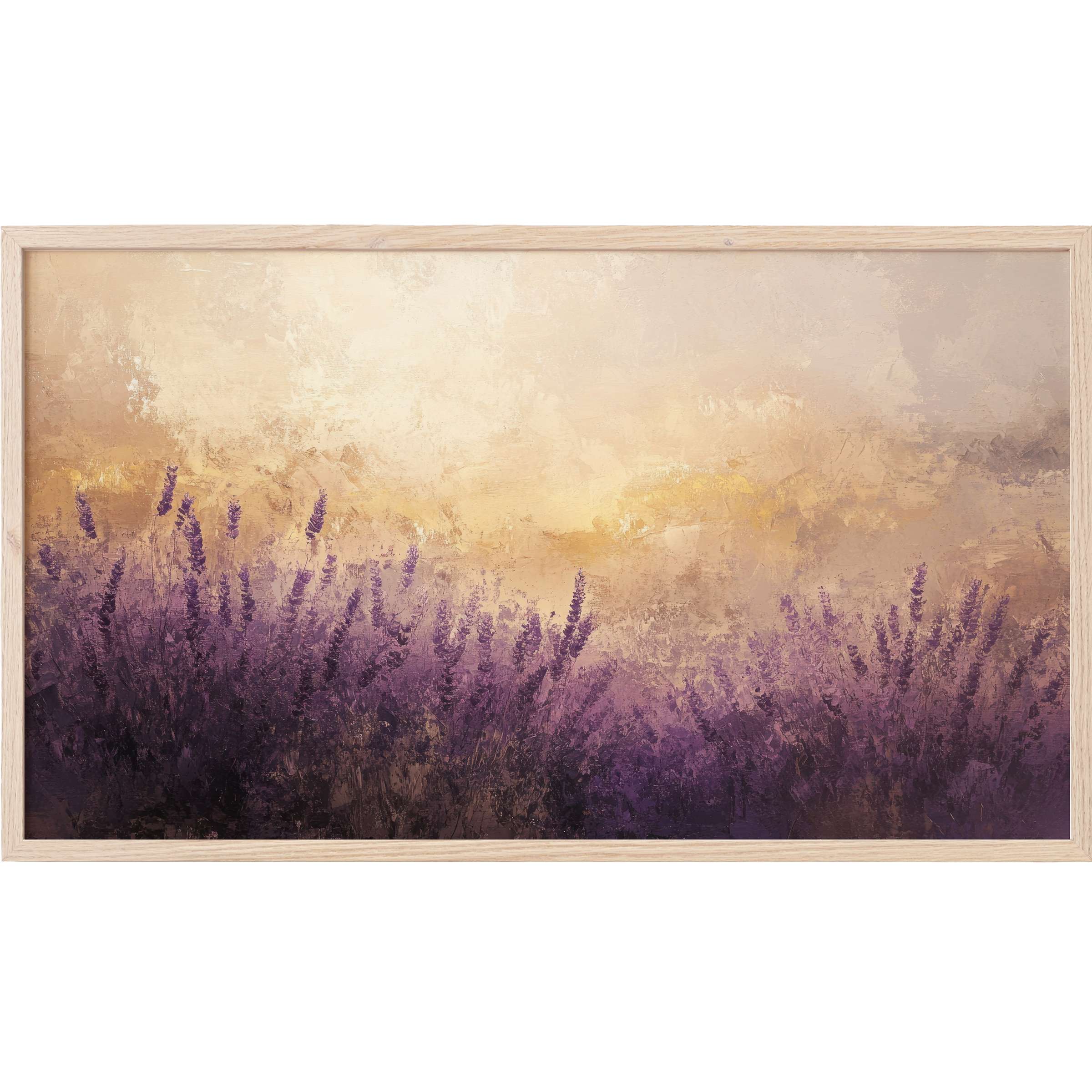 Soft lavender field at sunset with warm golden hues, textured brushstrokes in elegant summer Frame TV Art