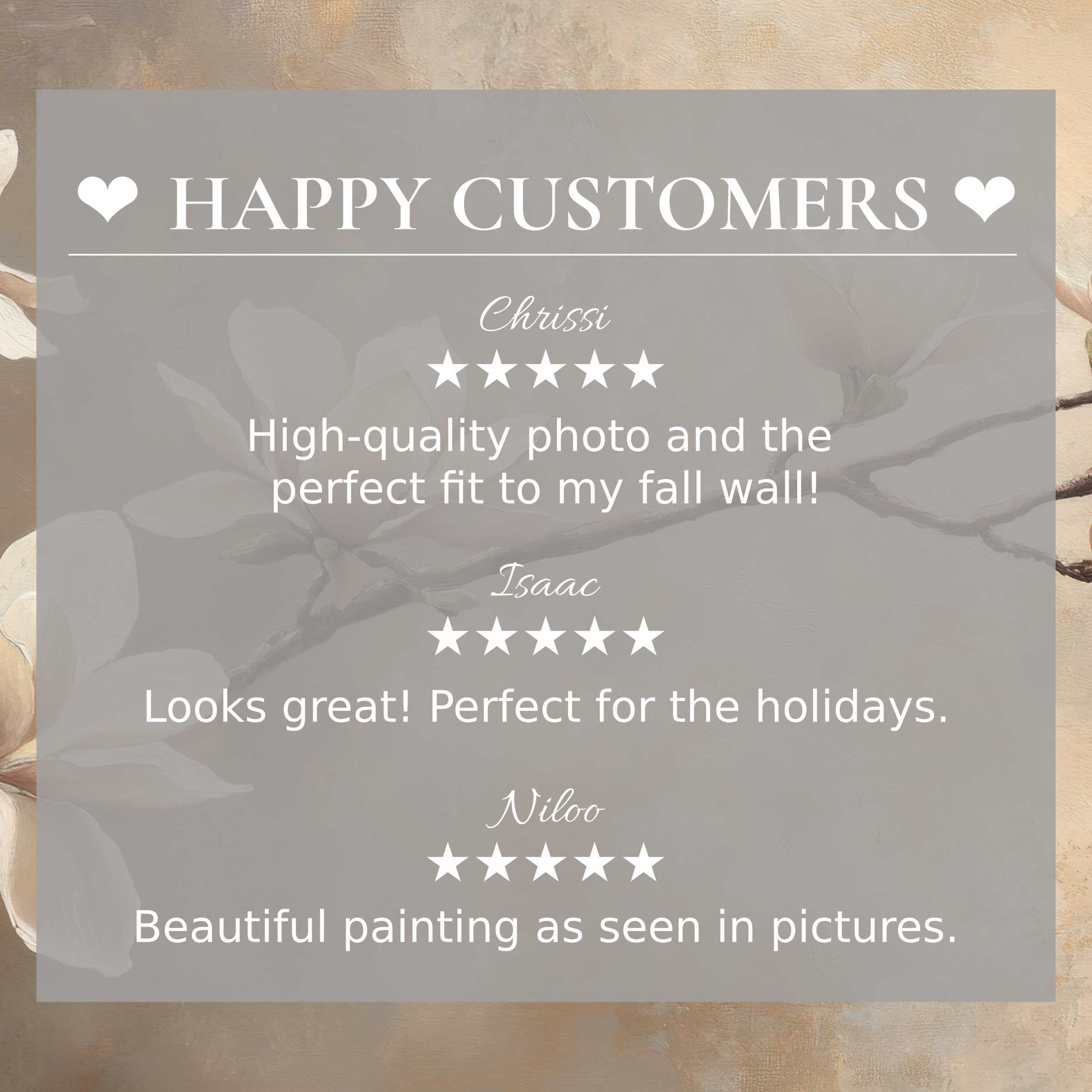 Floral art for Frame TV with abstract muted tones, showing happy customer reviews that build trust and elegance