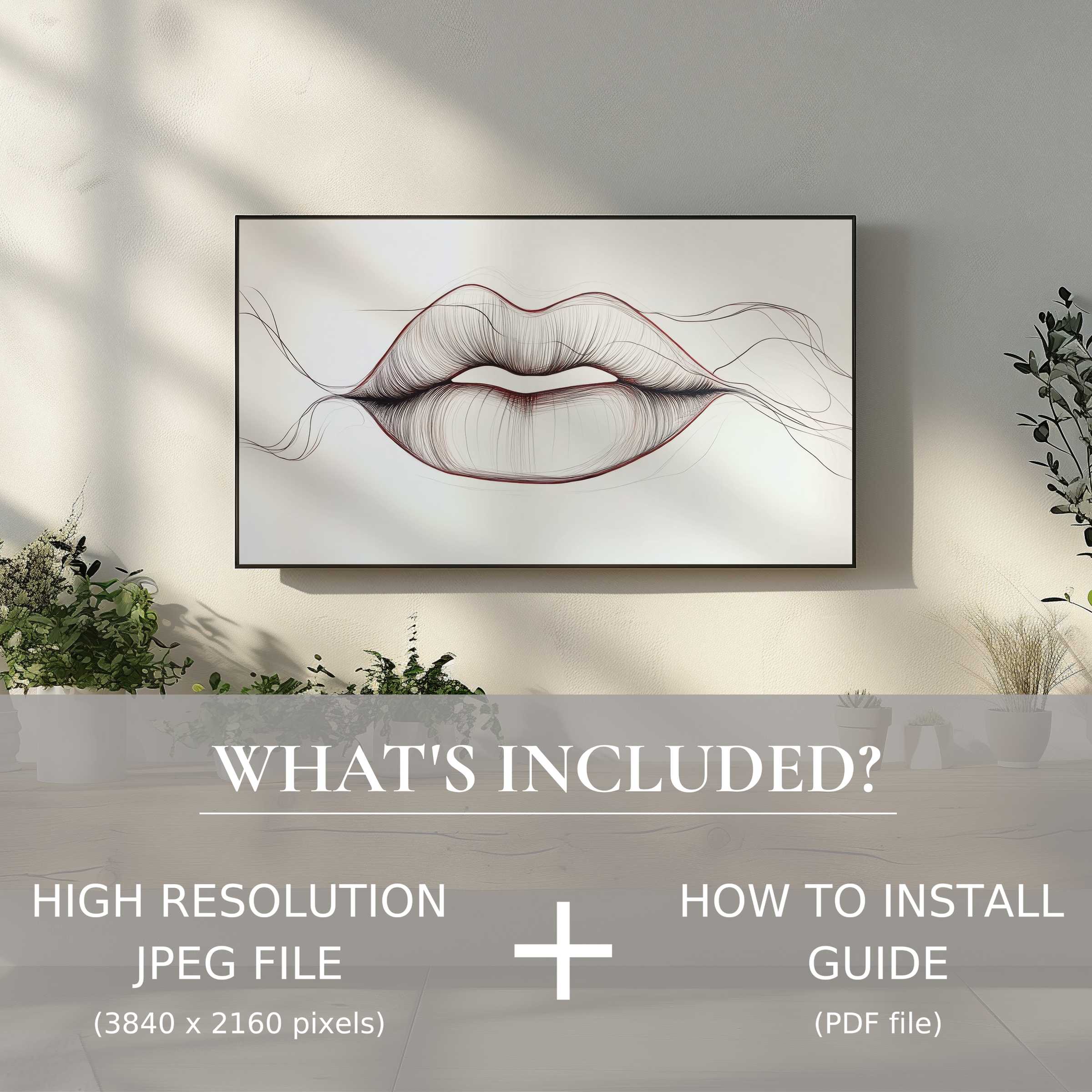 Elegant living space with minimalist digital TV art download, easy to use and instantly elevates your décor