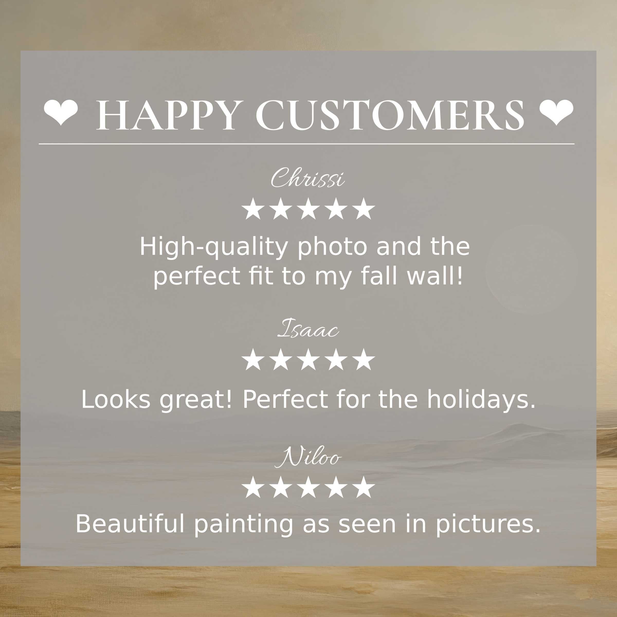 Happy customer reviews on vintage art for Frame TV with serene ocean sunset background, inspiring trust and elegance