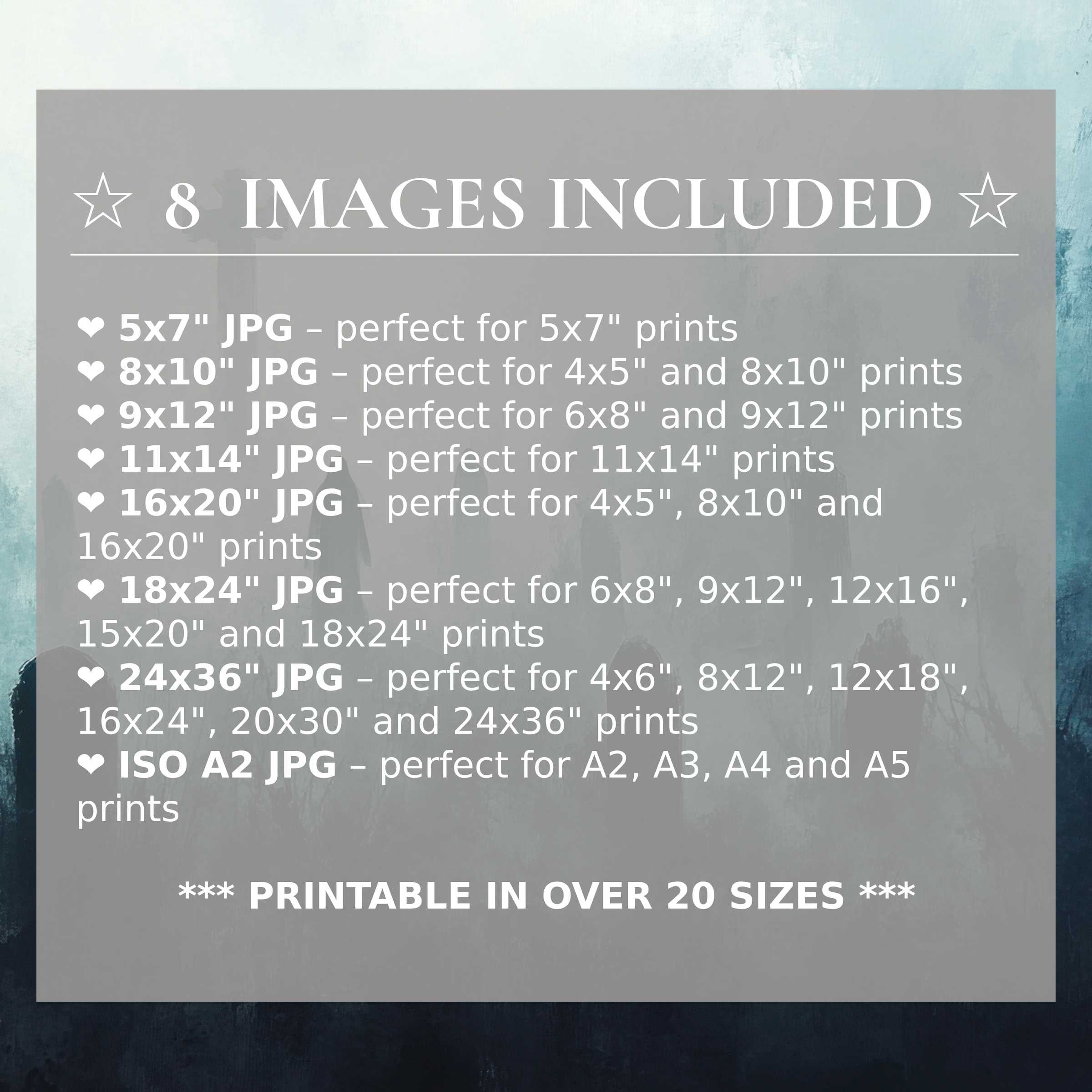 Elevate modern interiors with a bold Halloween digital print featuring radiant deep blues and haunting grays, delivered in 8 high-quality sizes included for versatile, stylish décor