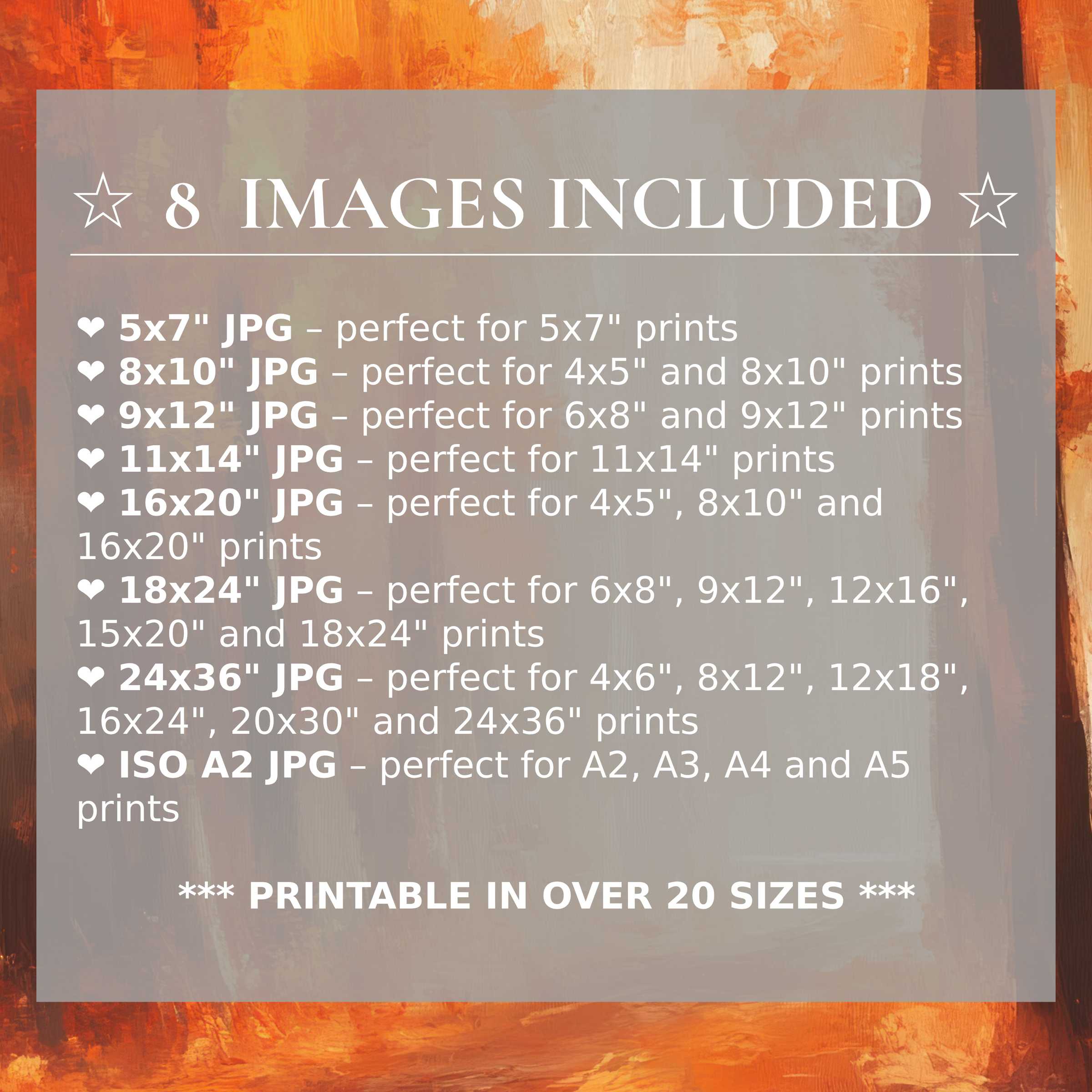 Radiant fall digital print in warm amber and burnt sienna hues elevates modern interiors with timeless style; includes 8 high-quality sizes