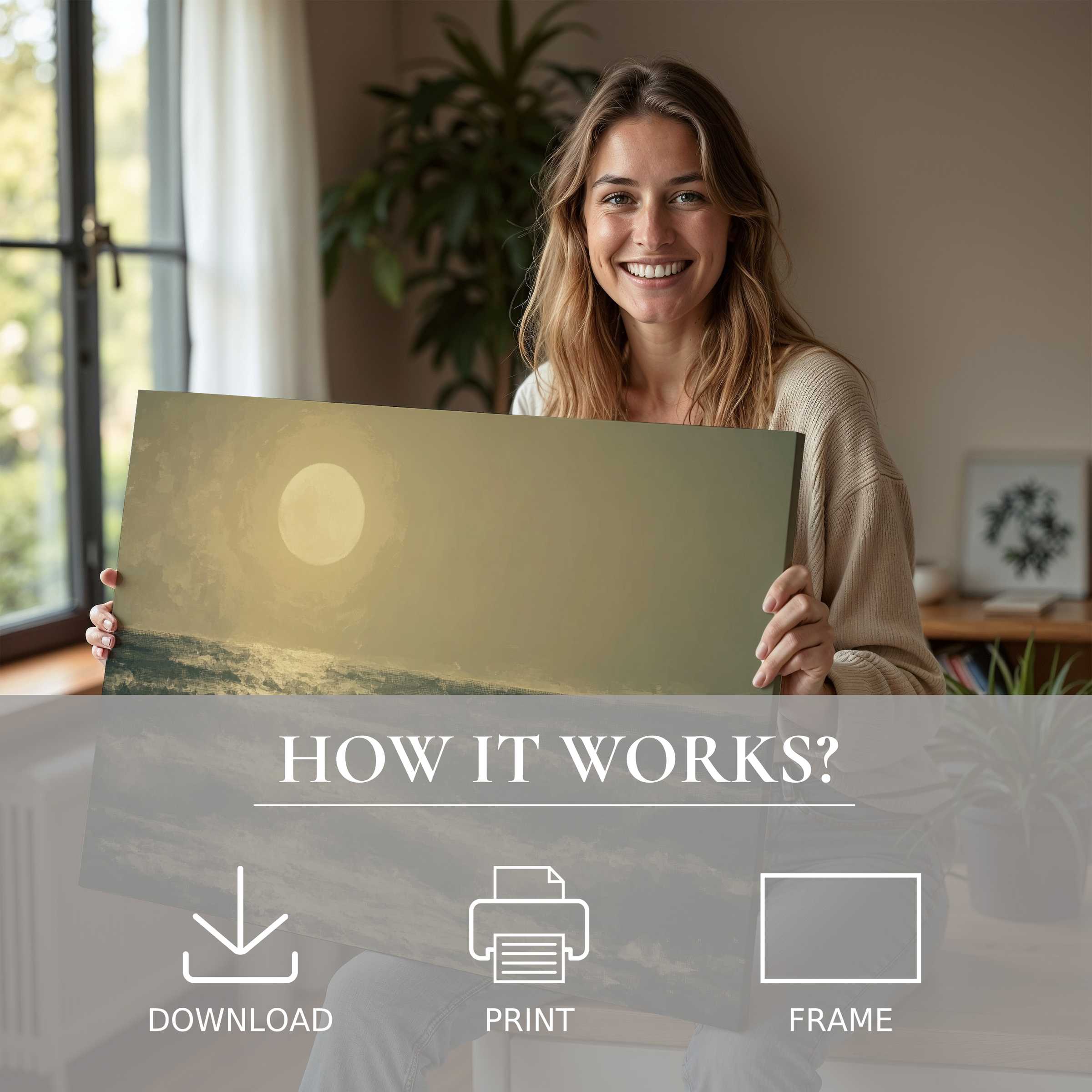 Radiating warmth and calm, this vintage digital art print invites a serene moment of connection, elevating modern living with effortless elegance