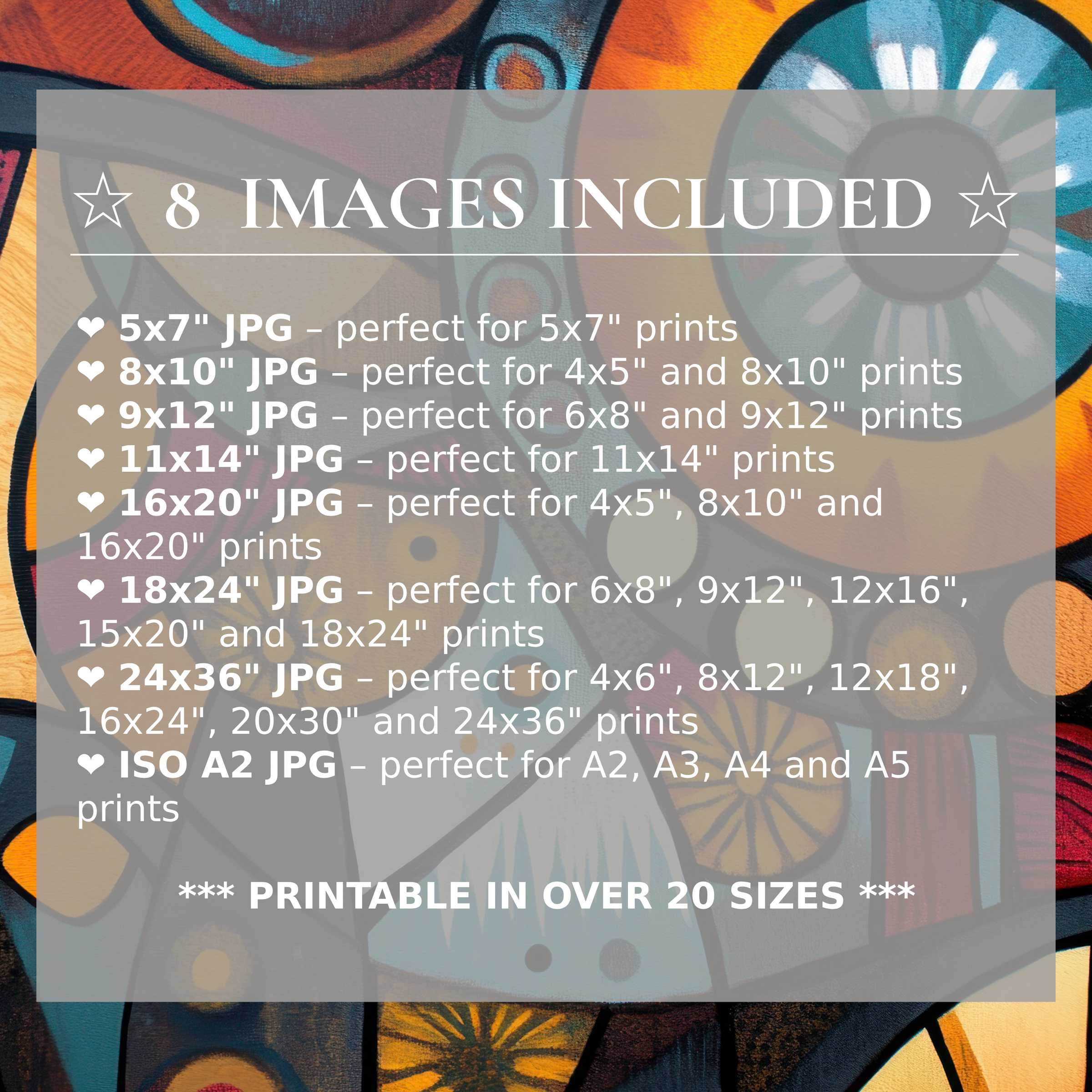 Boho digital print radiates warmth with bold ochre, deep teal, and rust hues, elevating modern interiors with style and 8 sizes included