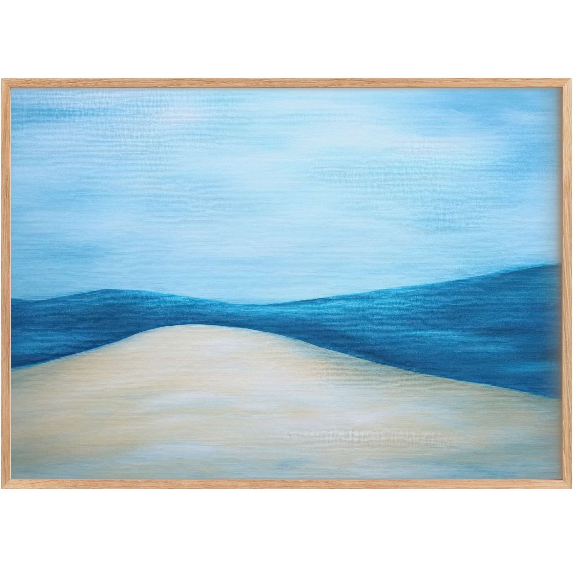 Serene minimalist printable wall art in soft beige and calming blue hues, evoking tranquil coastal elegance