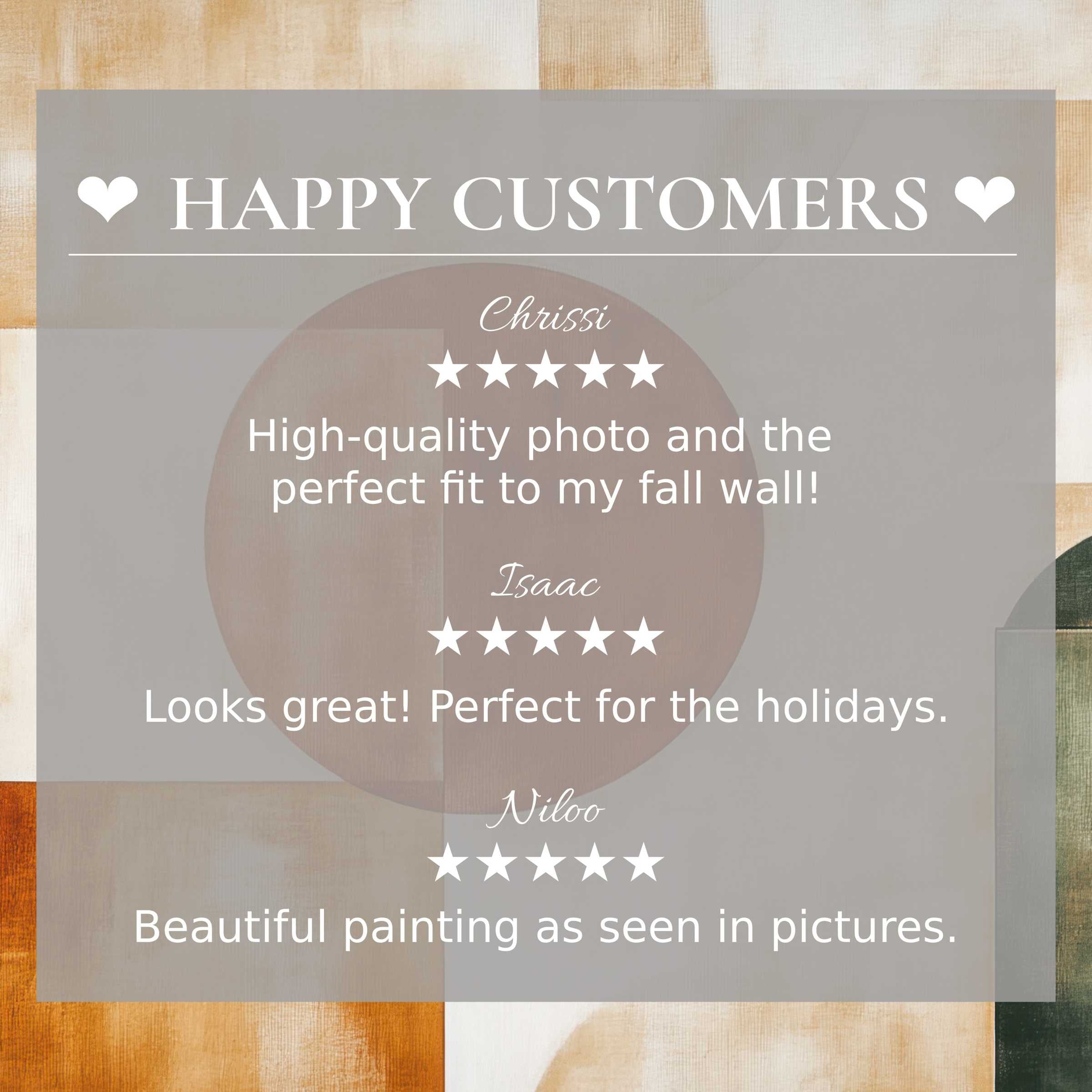 Modern art for Frame TV with abstract sunset hues; happy customer reviews build trust and highlight refined elegance