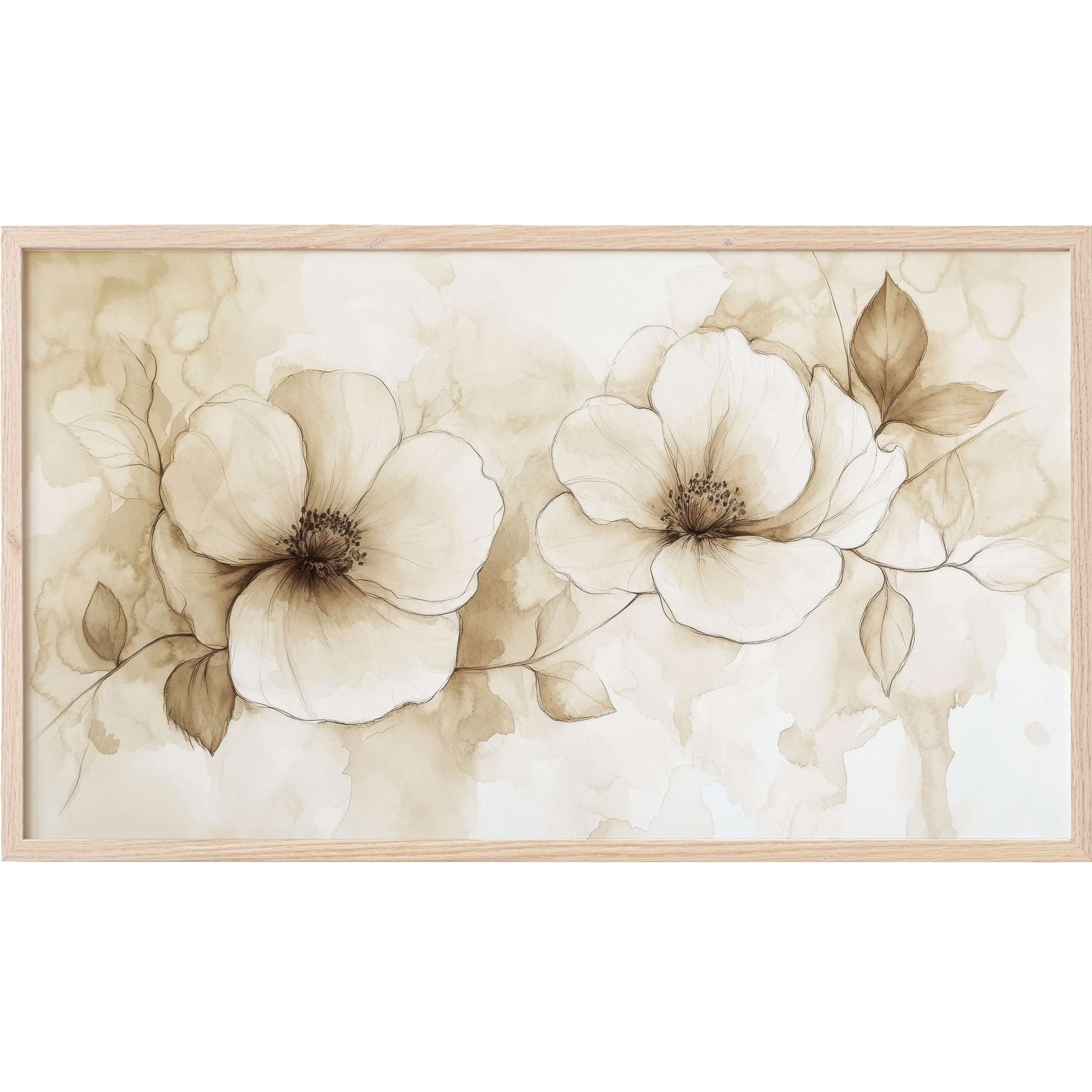 Elegant watercolor floral sketch in soft beige tones with delicate leaves, perfect neutral Frame TV Art for modern decor