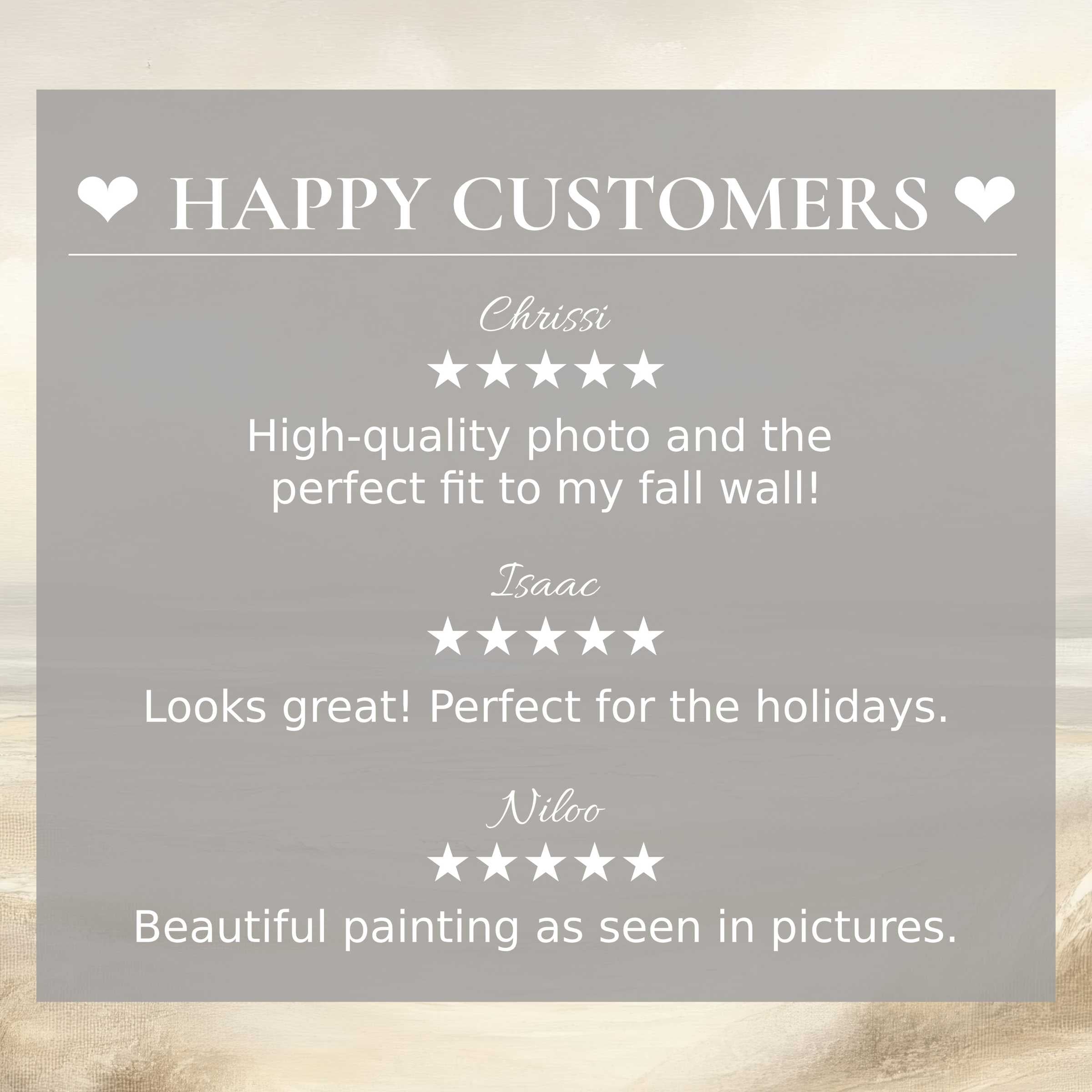 Trustworthy layout with happy customer reviews and abstract sunset background, perfect landscape art for Frame TV