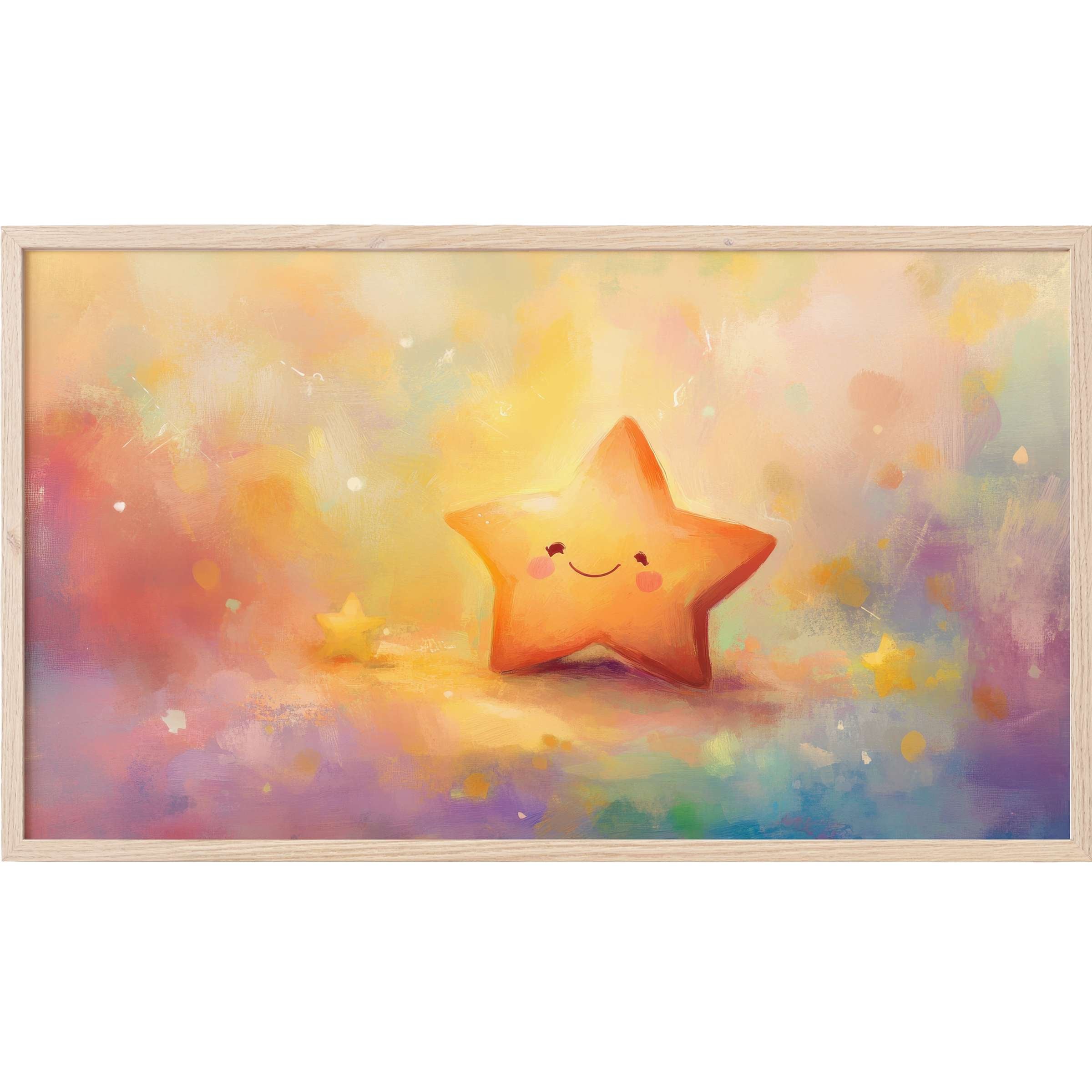 Charming smiling star with soft blush in warm pastel hues, nursery Frame TV Art for elegant modern decor