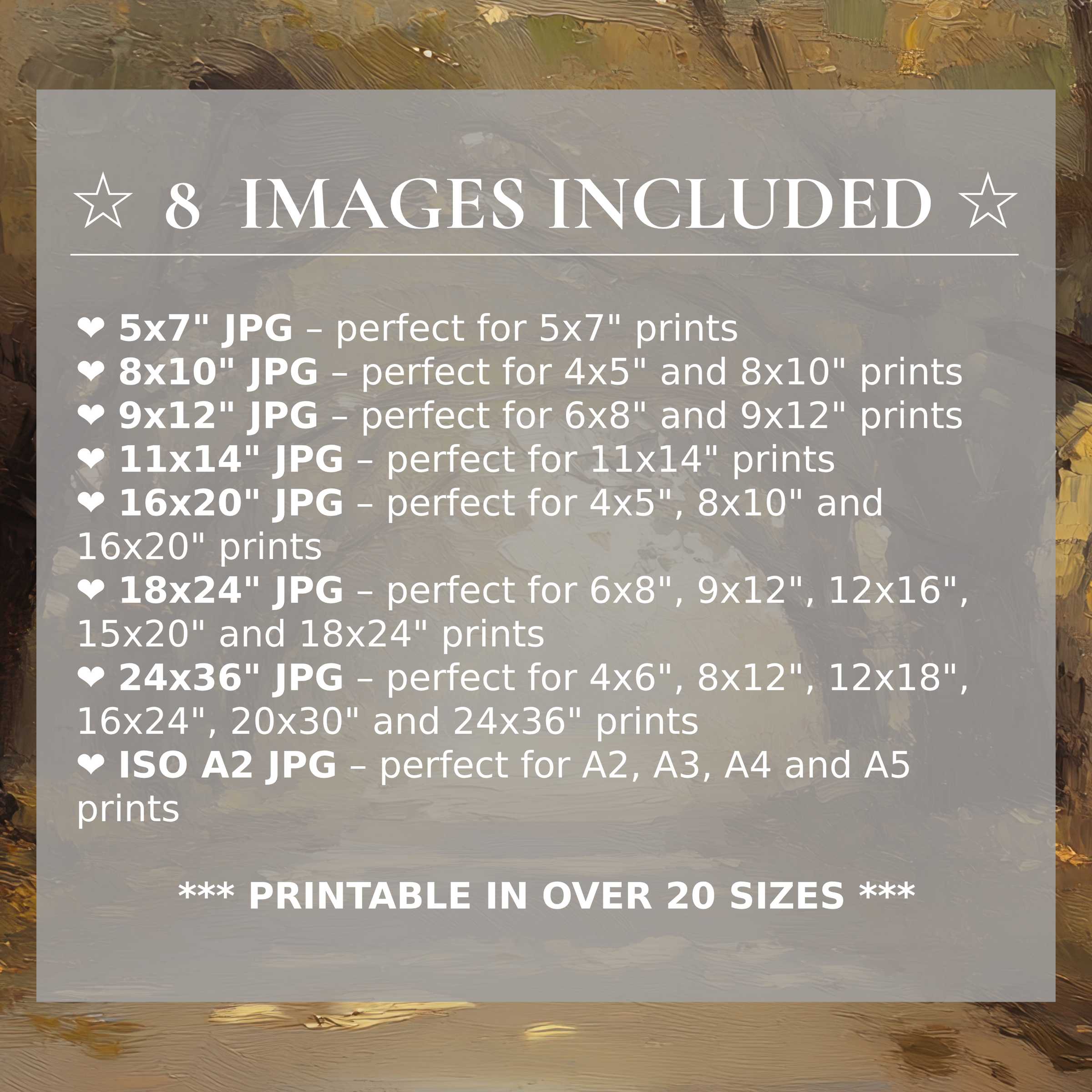 Luxurious fall digital print in warm golds and deep earth tones, offered in 8 high-quality sizes included, enhancing modern interiors with versatile elegance