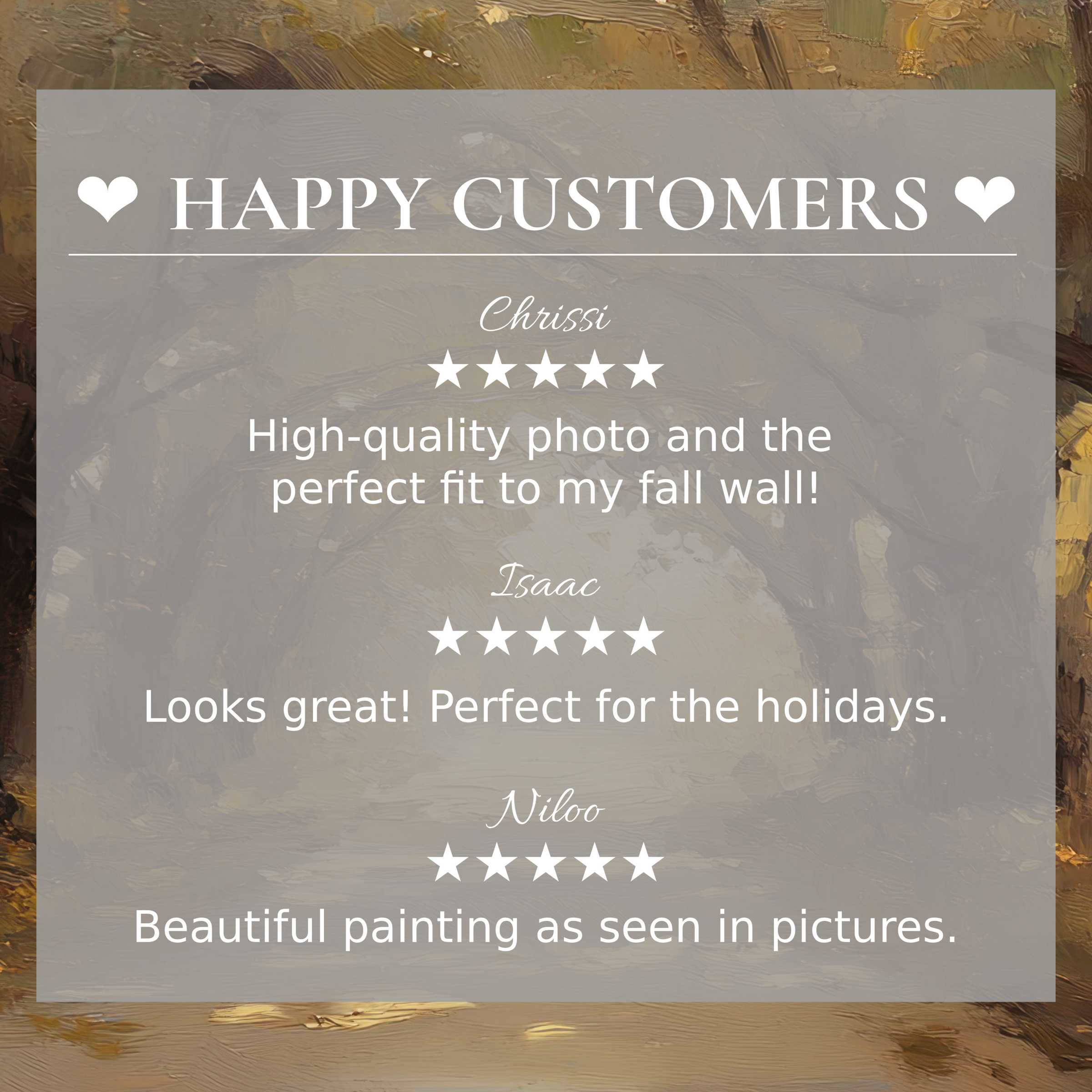 Fall art for Frame TV with abstract sunset hues, showcasing happy customer reviews to inspire trust and elegance