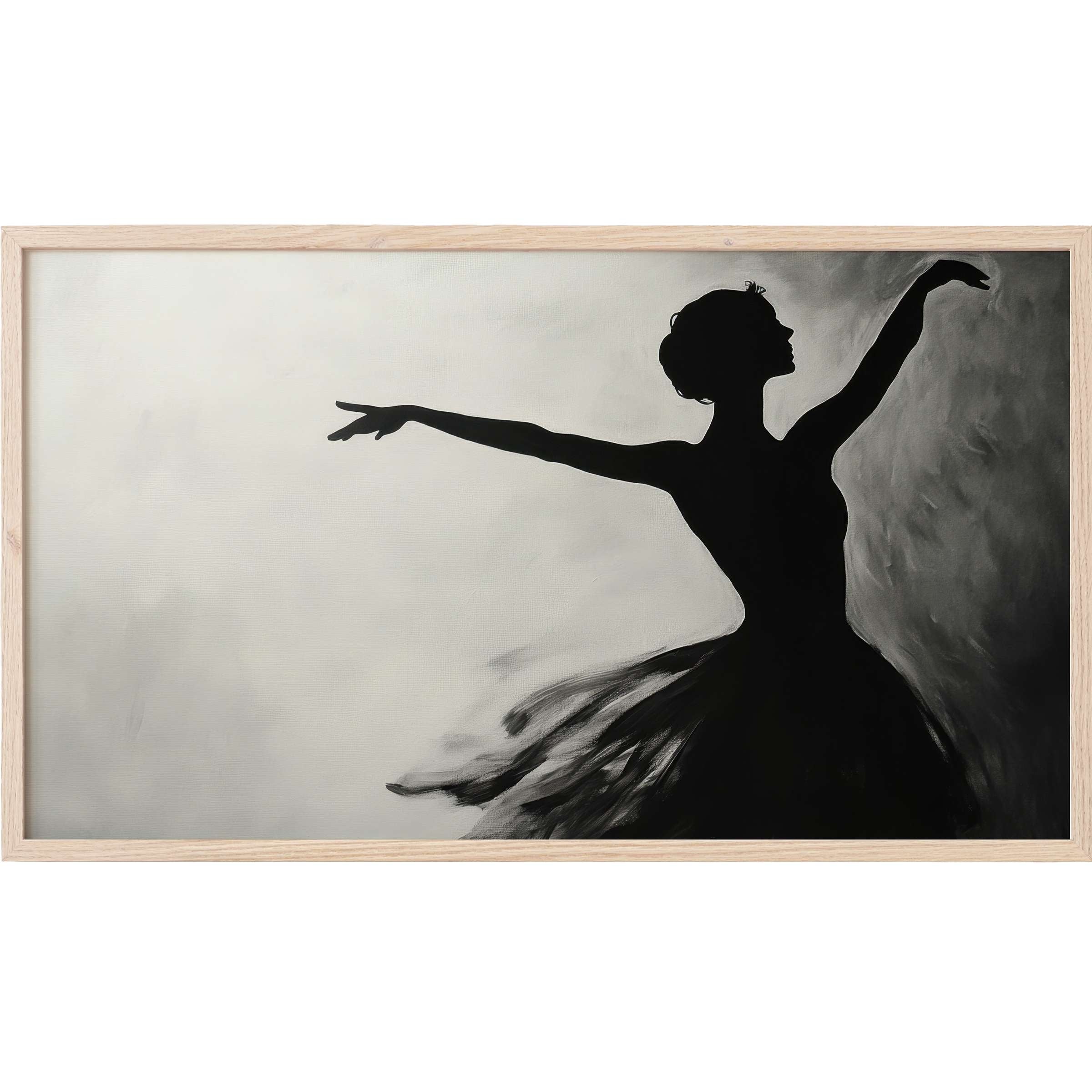 Elegant silhouette of a ballet dancer in soft grayscale tones, perfect black and white Frame TV Art for modern decor