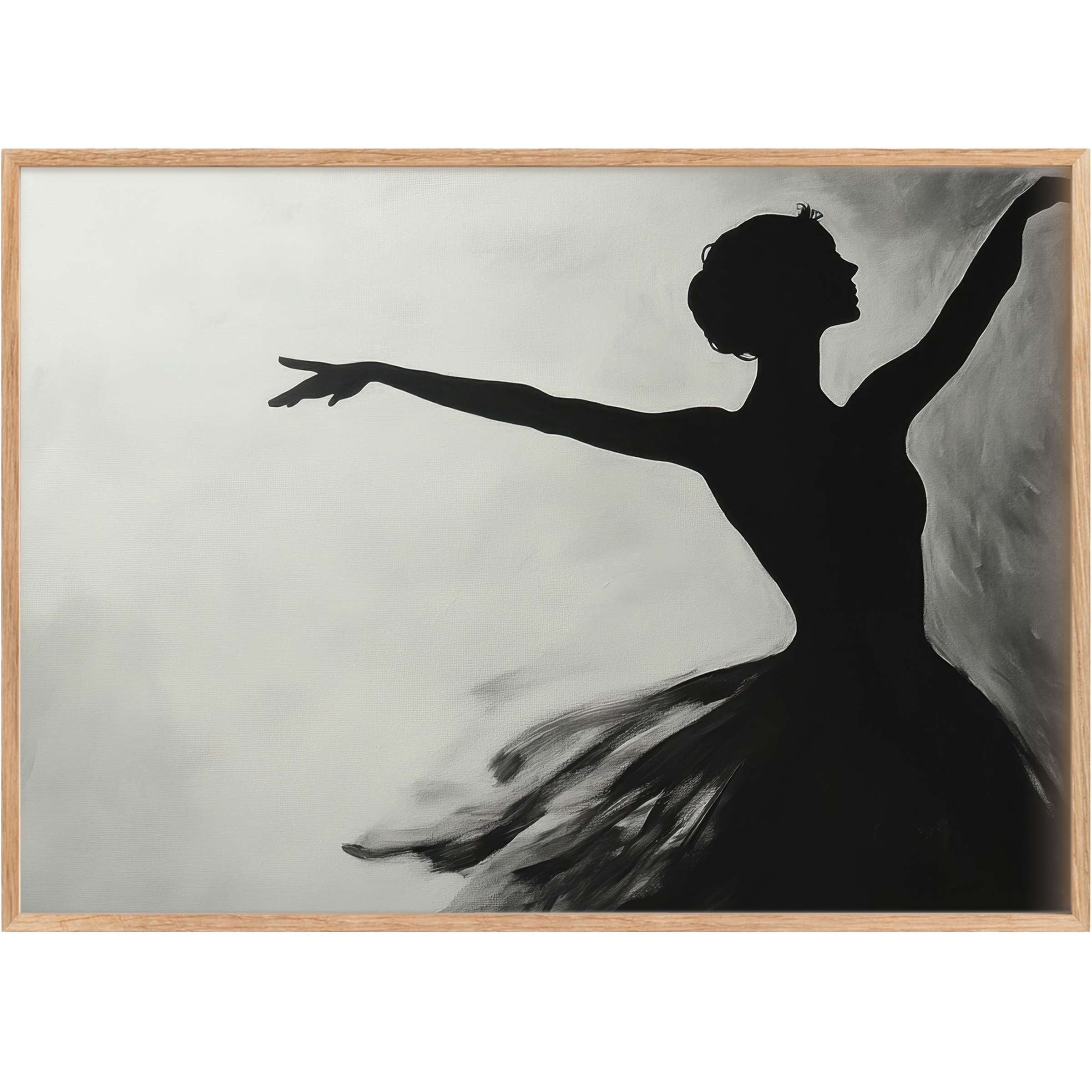 Black and white printable wall art capturing a graceful ballerina silhouette, evoking timeless elegance and serene poise