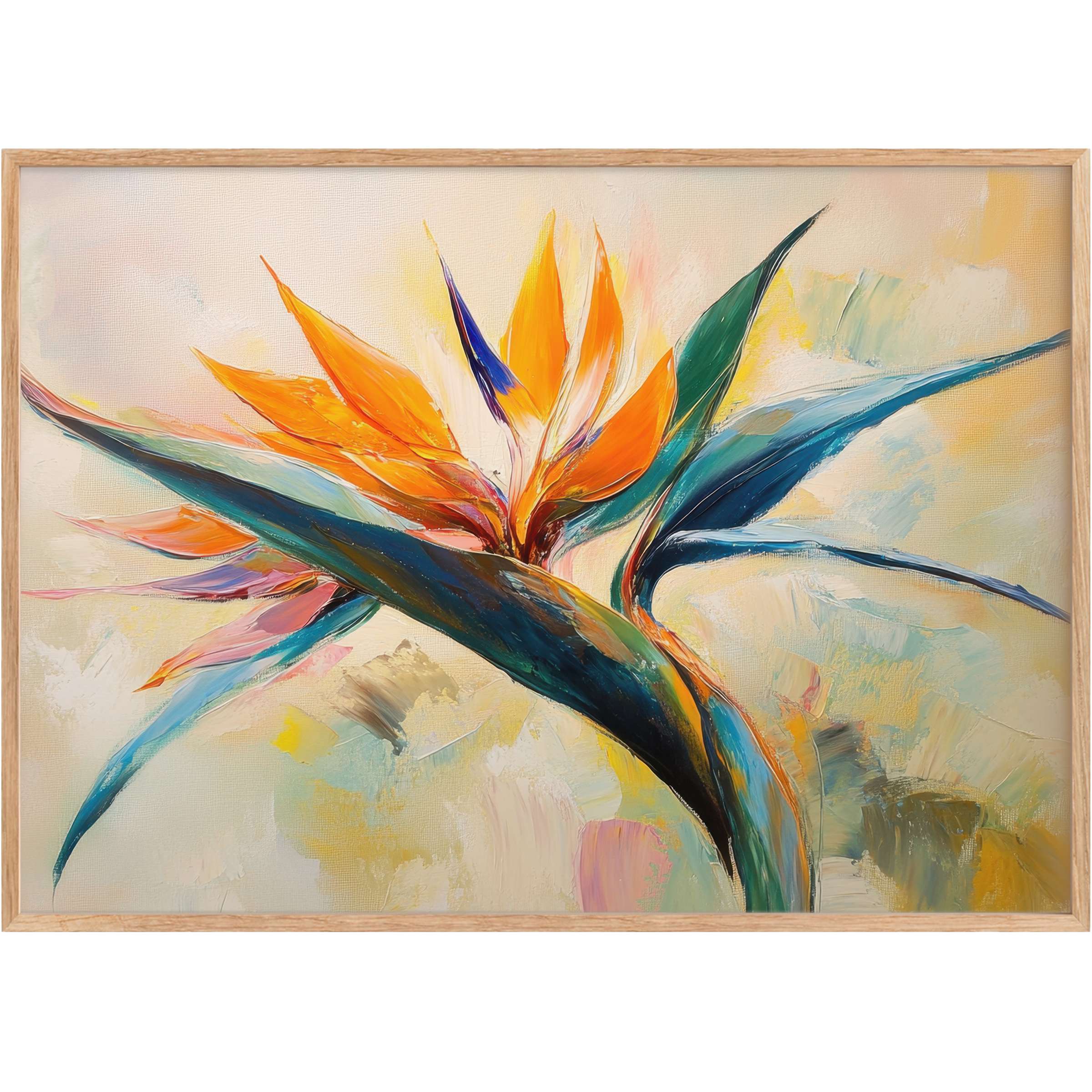 Botanical printable wall art radiates vibrant energy with bold orange and teal hues, uplifting any modern living space