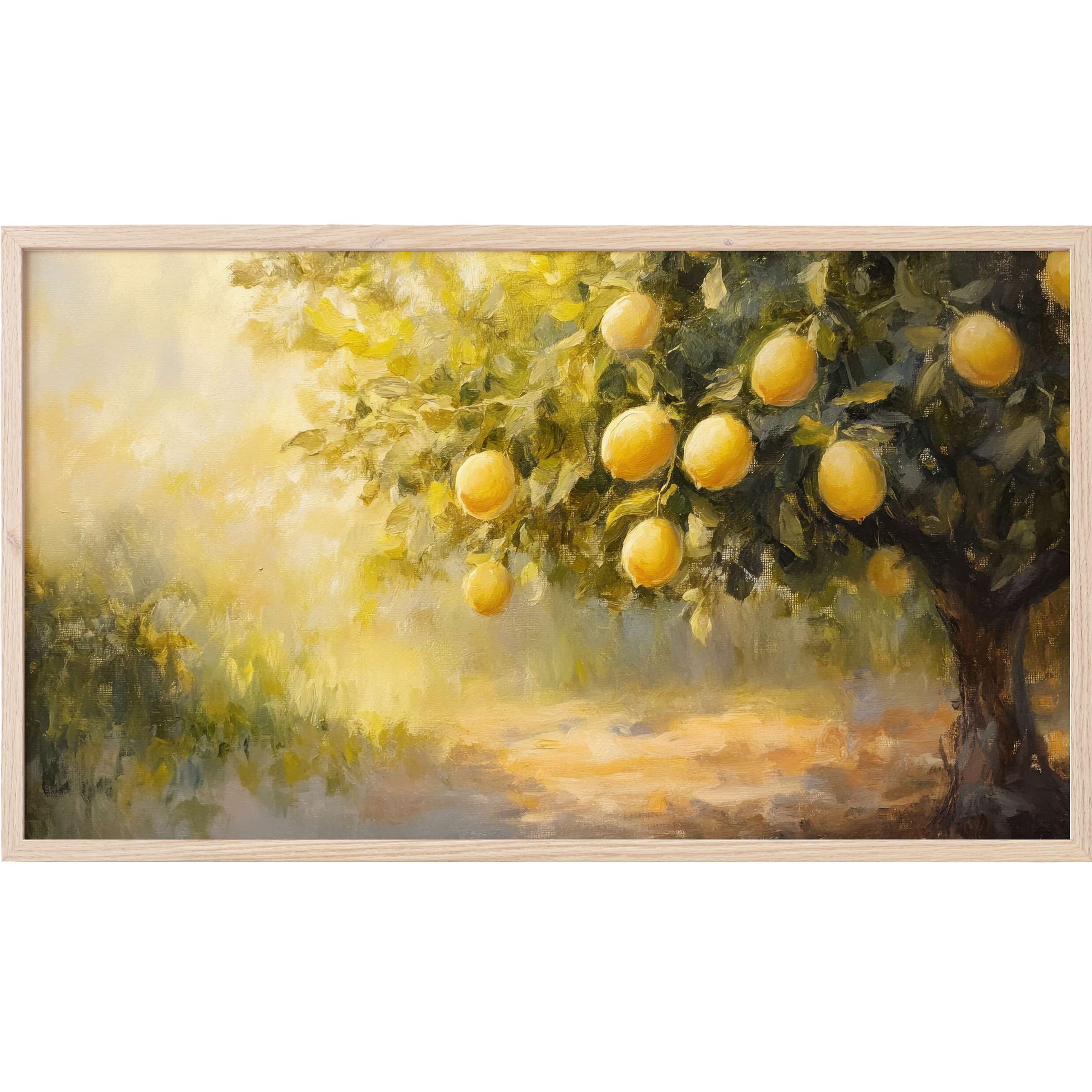 Radiant lemon tree with golden hues and soft brushstrokes evokes warmth and serenity in summer Frame TV Art
