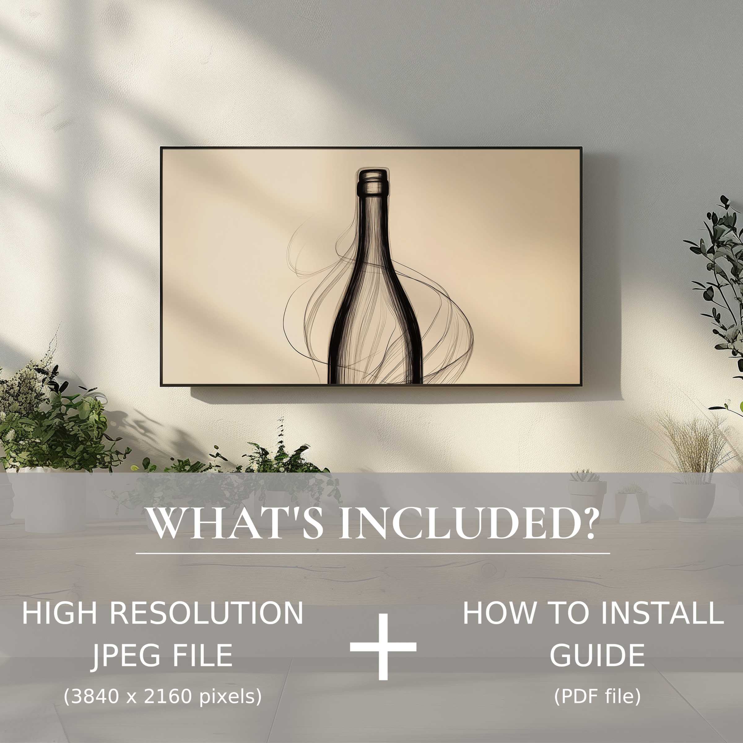 Minimalist digital TV art download enhances chic living spaces with easy digital use, showcasing elegant abstract bottle design