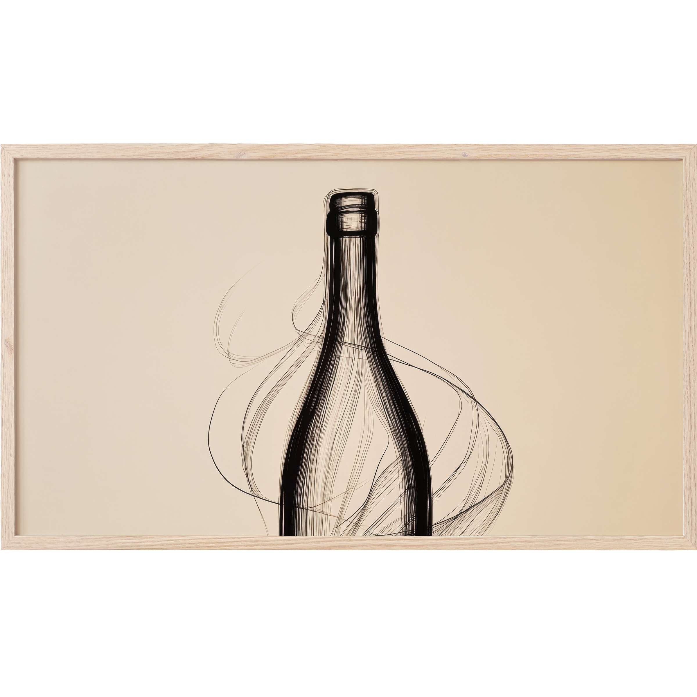 Minimalist Frame TV Art featuring a sleek black bottle silhouette with flowing lines on a beige backdrop