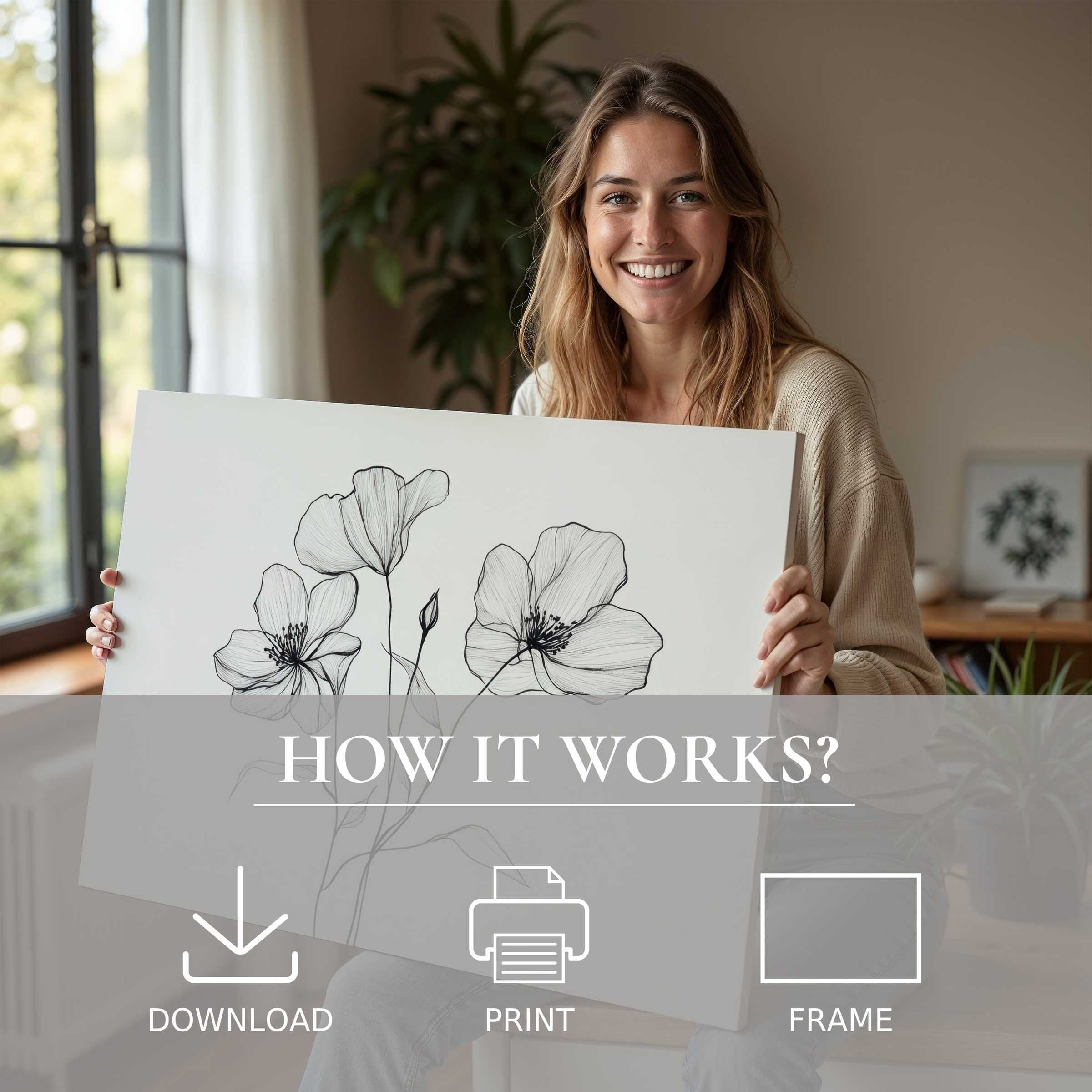 Radiant joy captures the essence of floral digital art print, effortlessly elevating modern interiors with timeless elegance