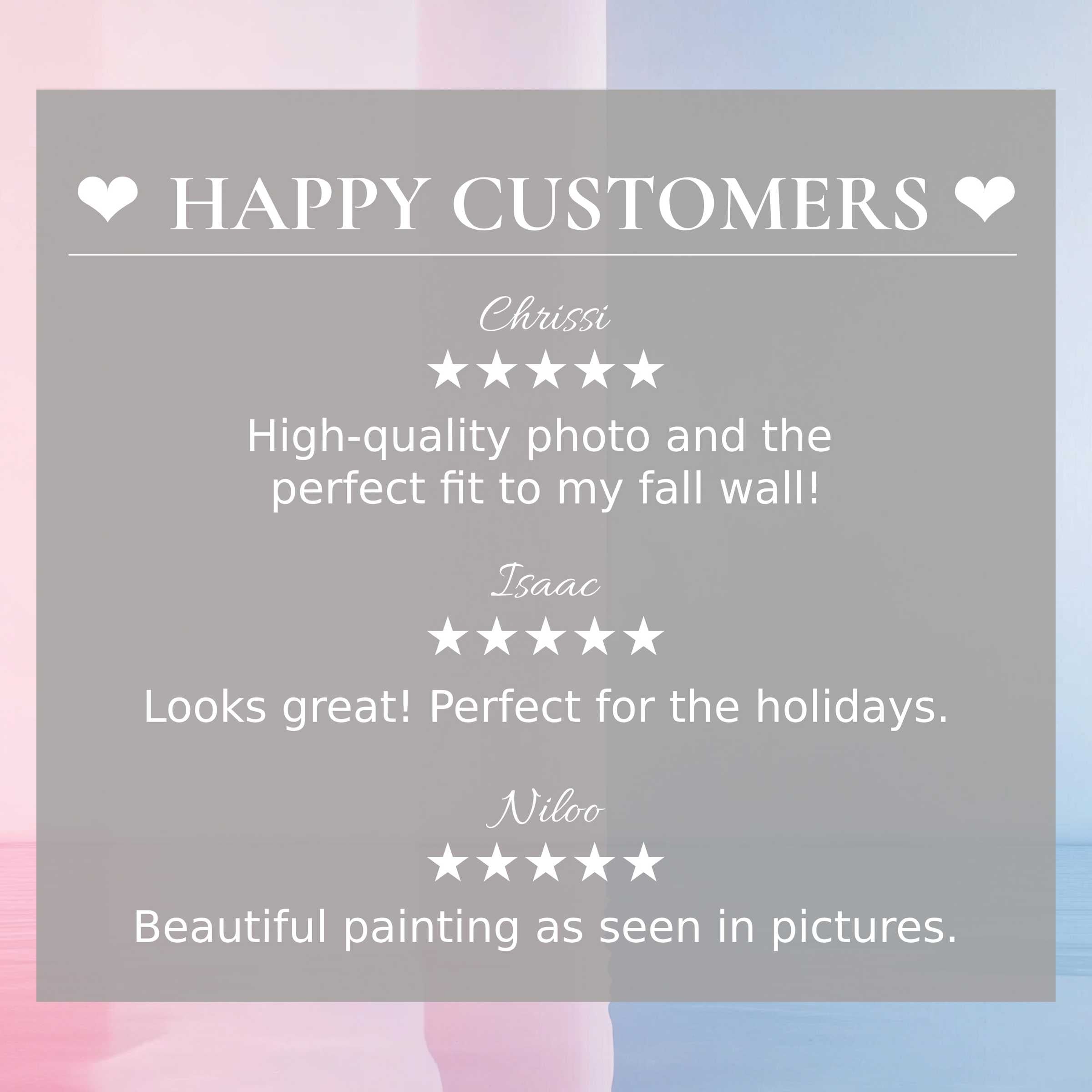 Modern art for Frame TV with abstract sunset colors, showcasing happy customer reviews and elegant trusted design