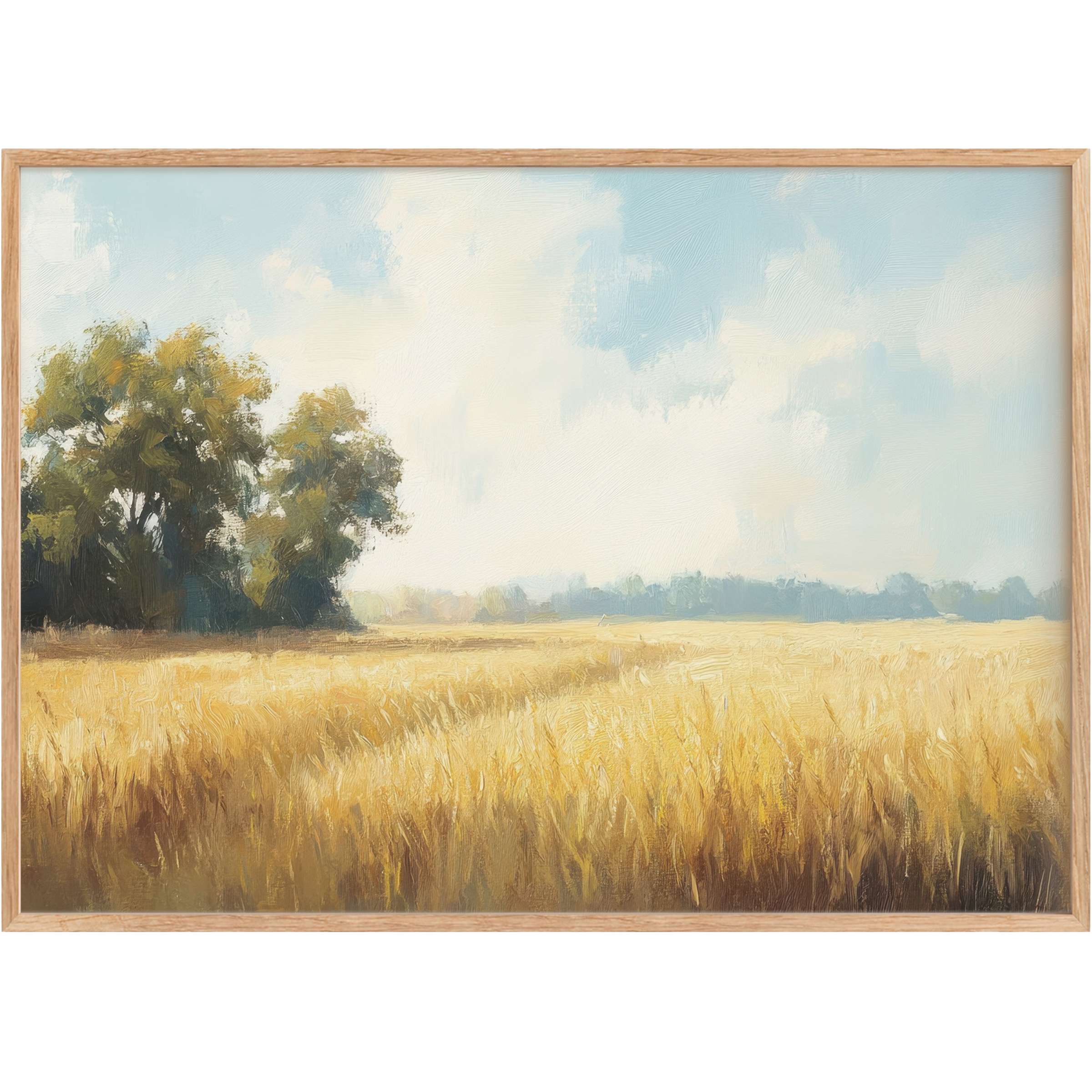 Golden wheat fields bathed in soft sunlight evoke a calming warmth in this elegant farmhouse printable wall art