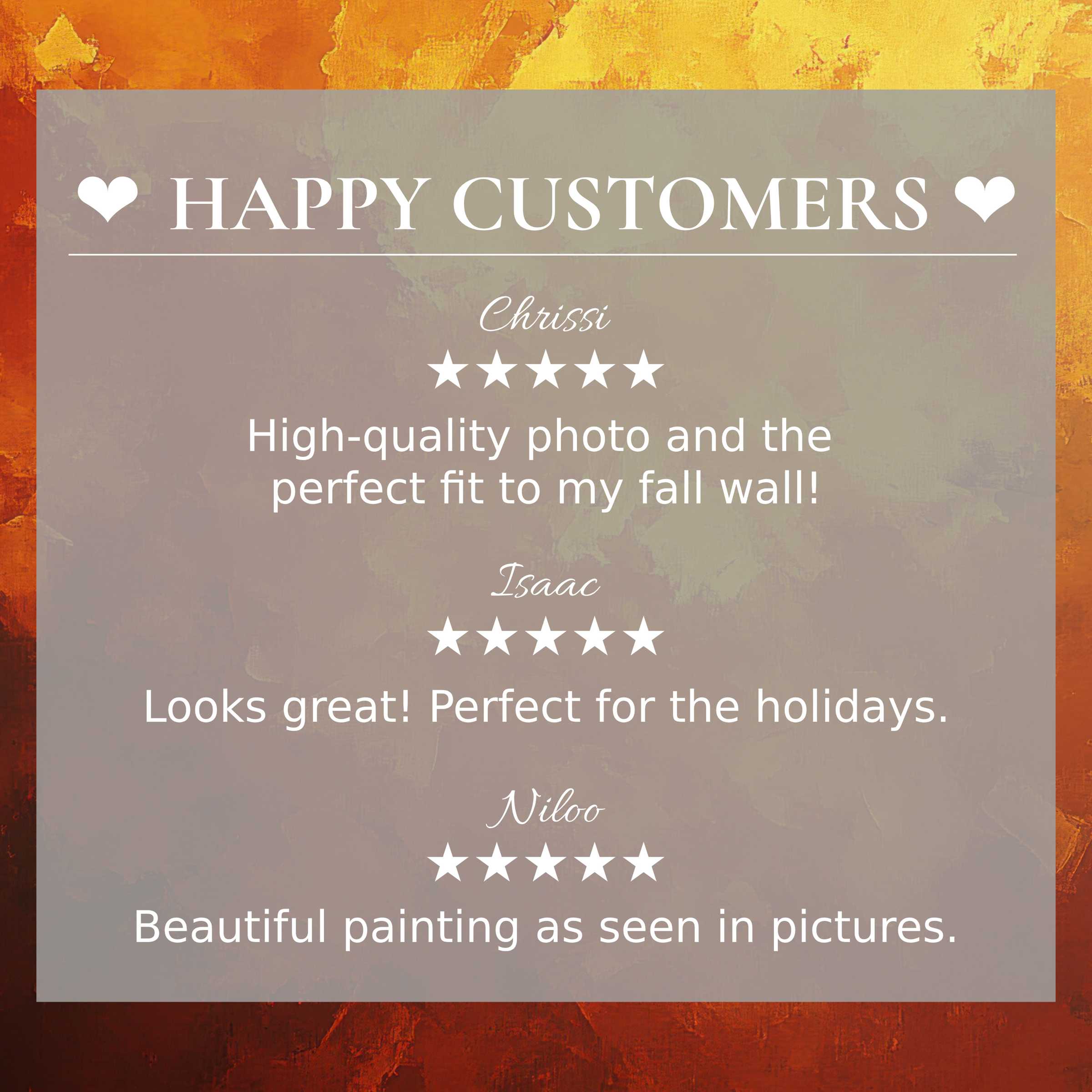 Abstract art for Frame TV with warm sunset hues, showcasing happy customer reviews to inspire trust and elegance