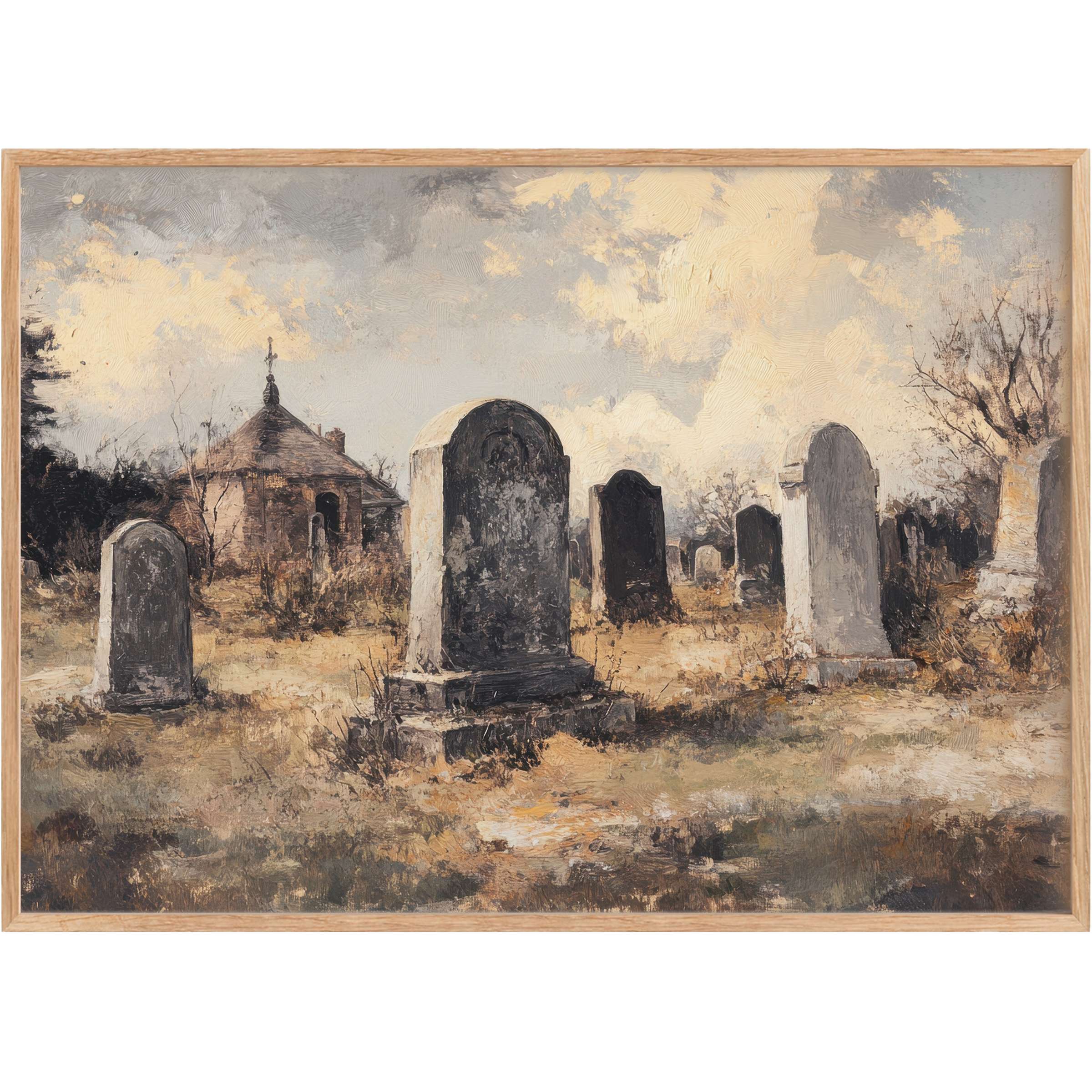 Evoke timeless mystery with this halloween printable wall art, featuring moody grays and muted ochres that create a haunting, elegant atmosphere
