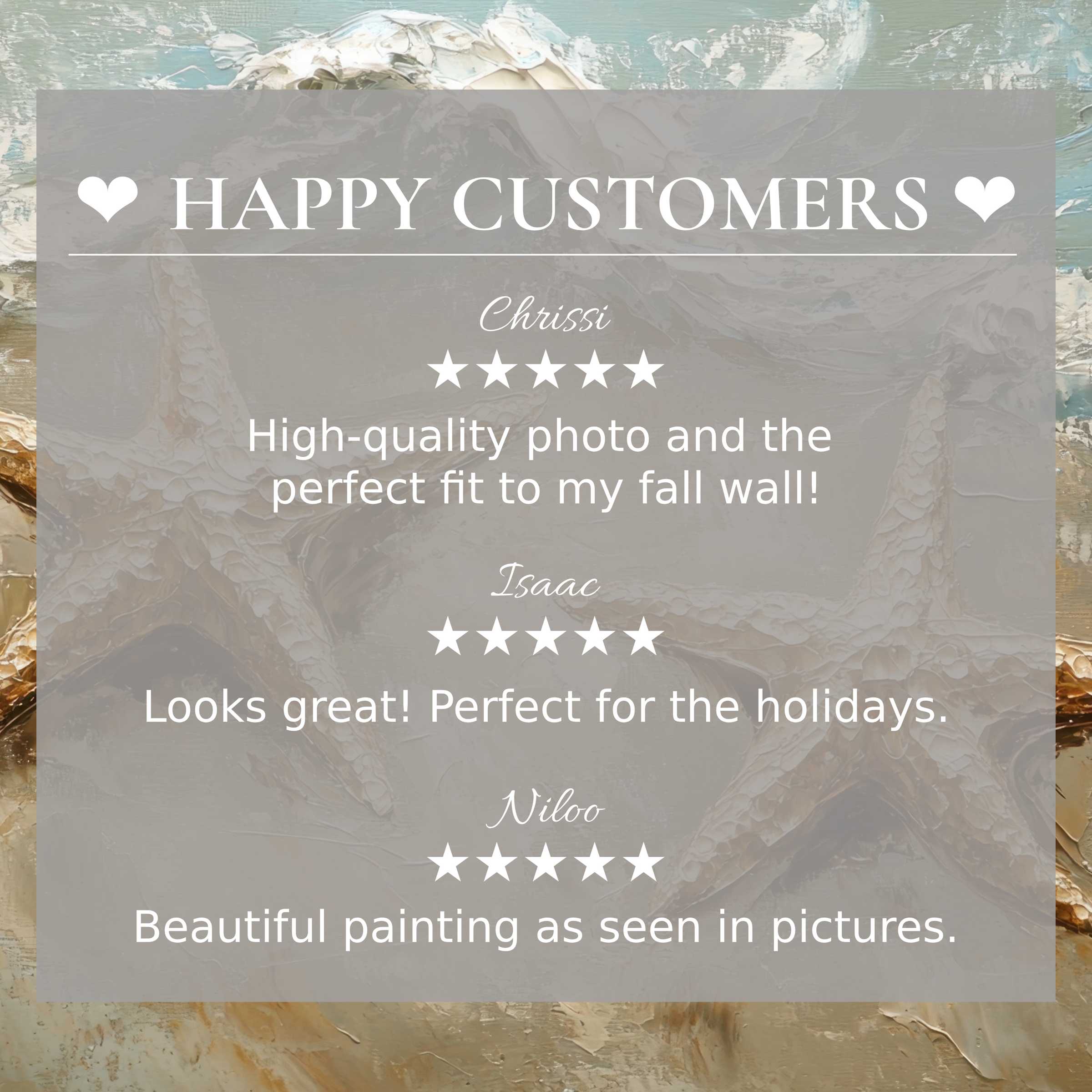 Beach art for Frame TV with abstract ocean hues, showcasing happy customer reviews and refined, trustworthy design