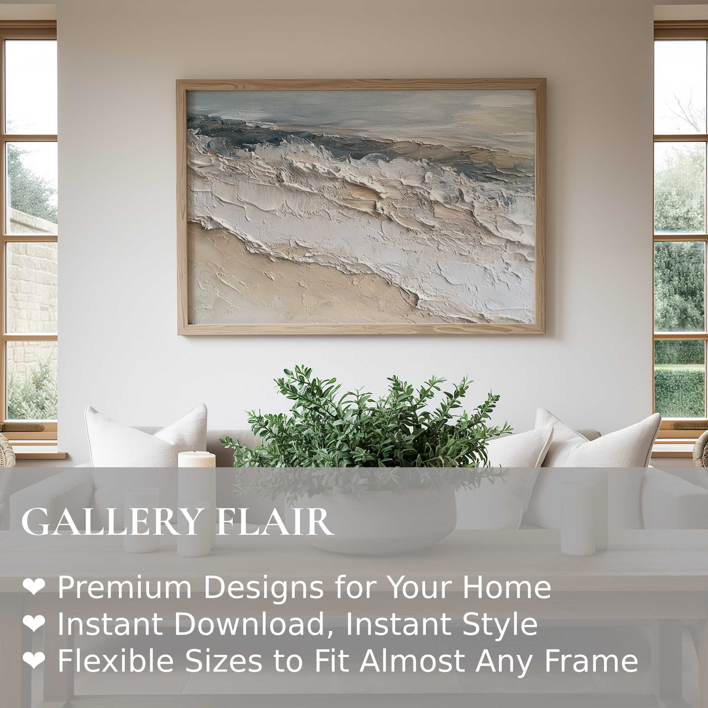 Summer wall art print featuring textured coastal waves in soft neutrals, enhancing serene modern minimalist living spaces with calming beach vibes
