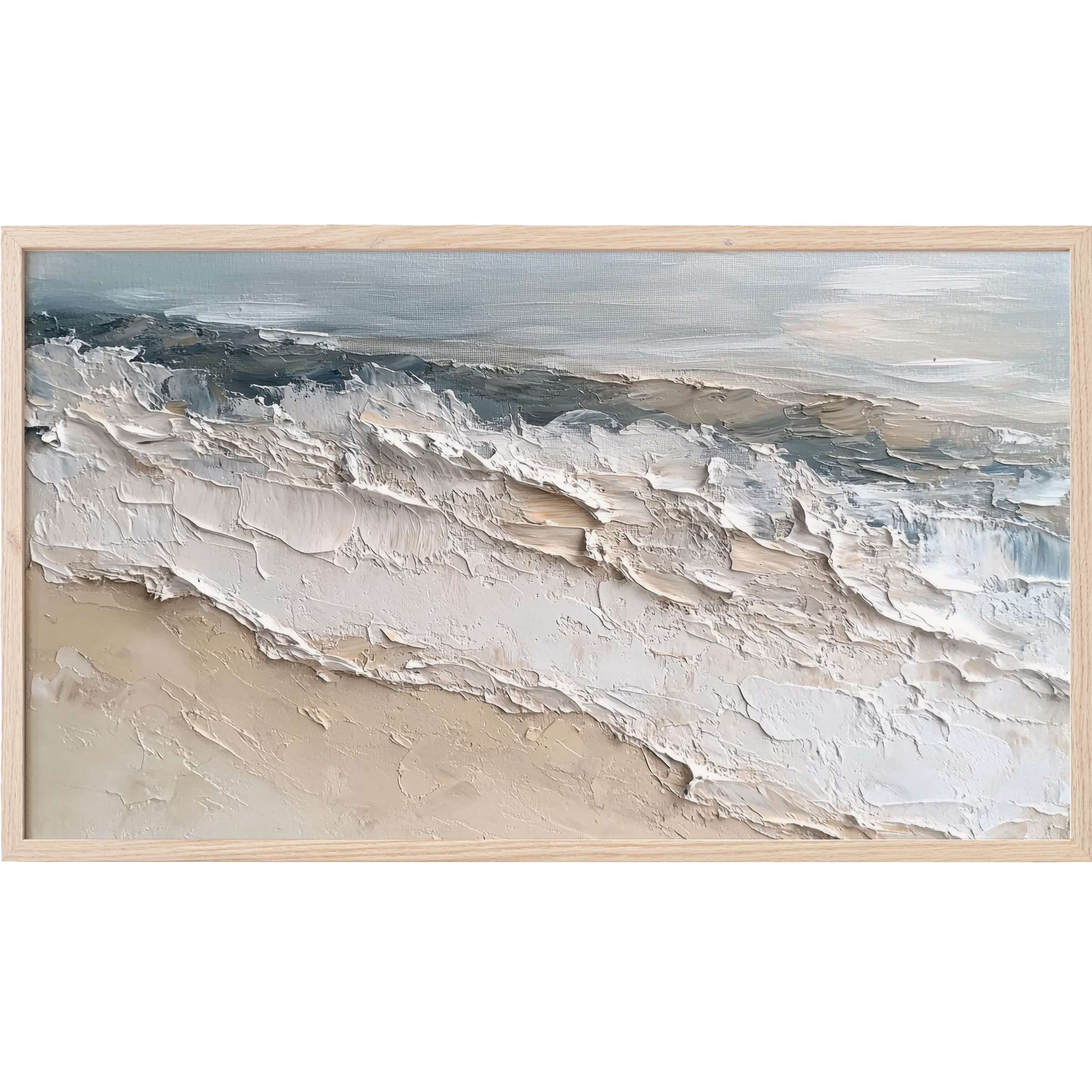 Textured abstract seascape with soft blues, greys, and sandy tones, perfect as summer Frame TV Art