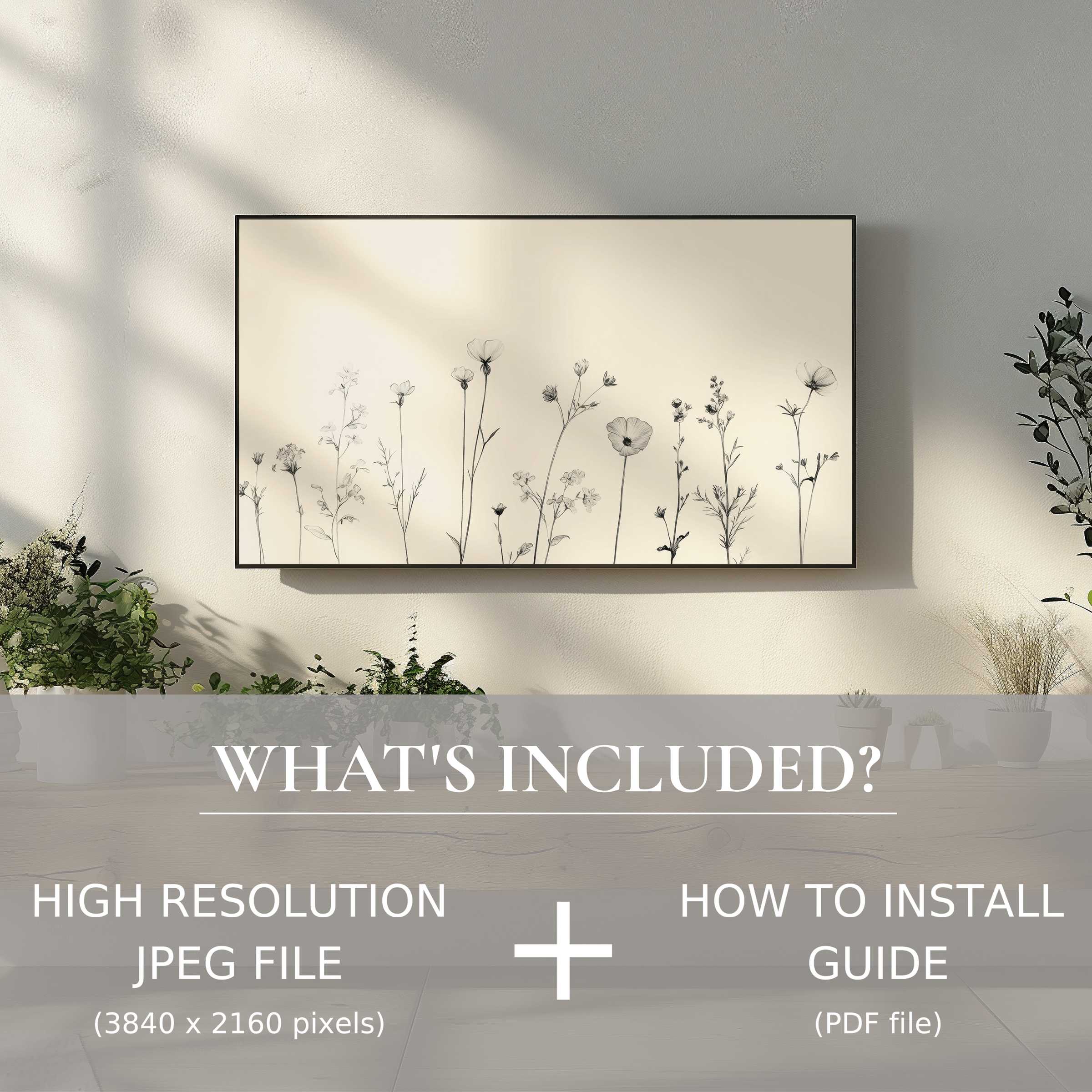 Elegant floral digital TV art download enhancing chic living spaces with effortless digital use and modern botanical charm