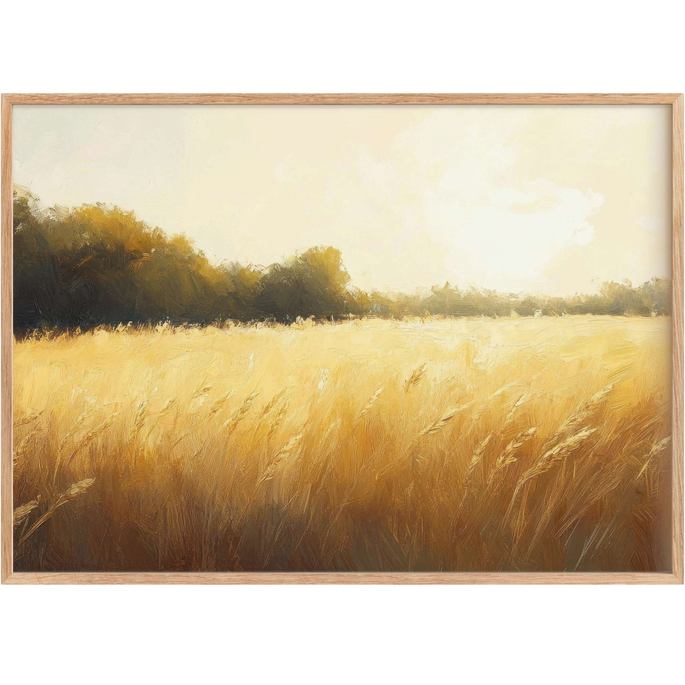 Golden wheat fields bathed in soft sunlight evoke a warm, serene mood in this farmhouse printable wall art