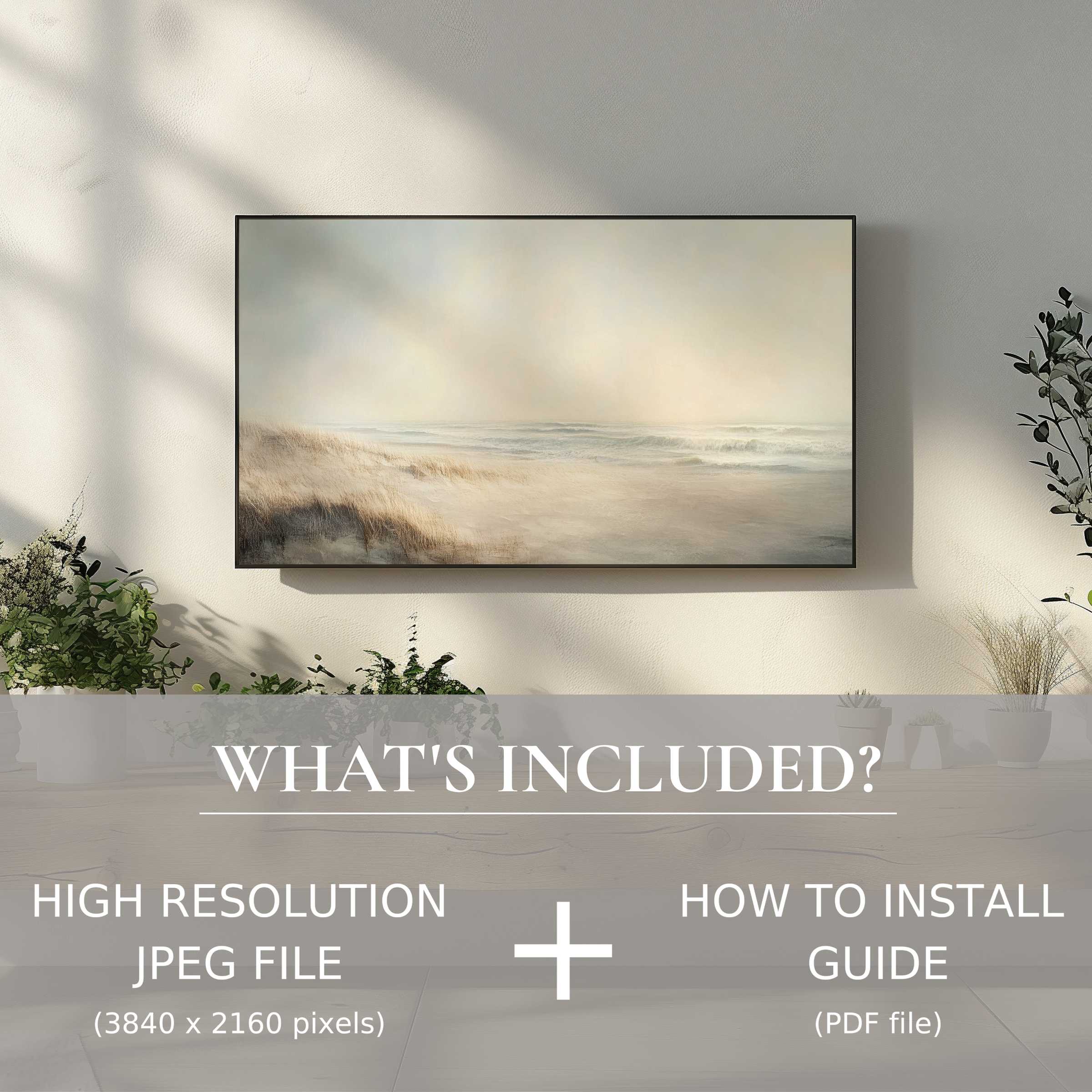 Elegant landscape digital TV art download enhances your living room with easy digital use and serene coastal beauty